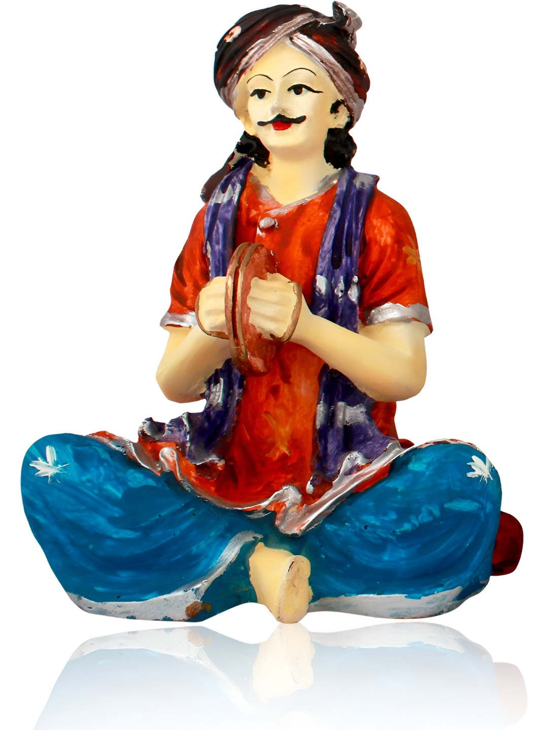Aura Dholak Man Beige & Blue Dholak Man Matte Figurine Showpiece