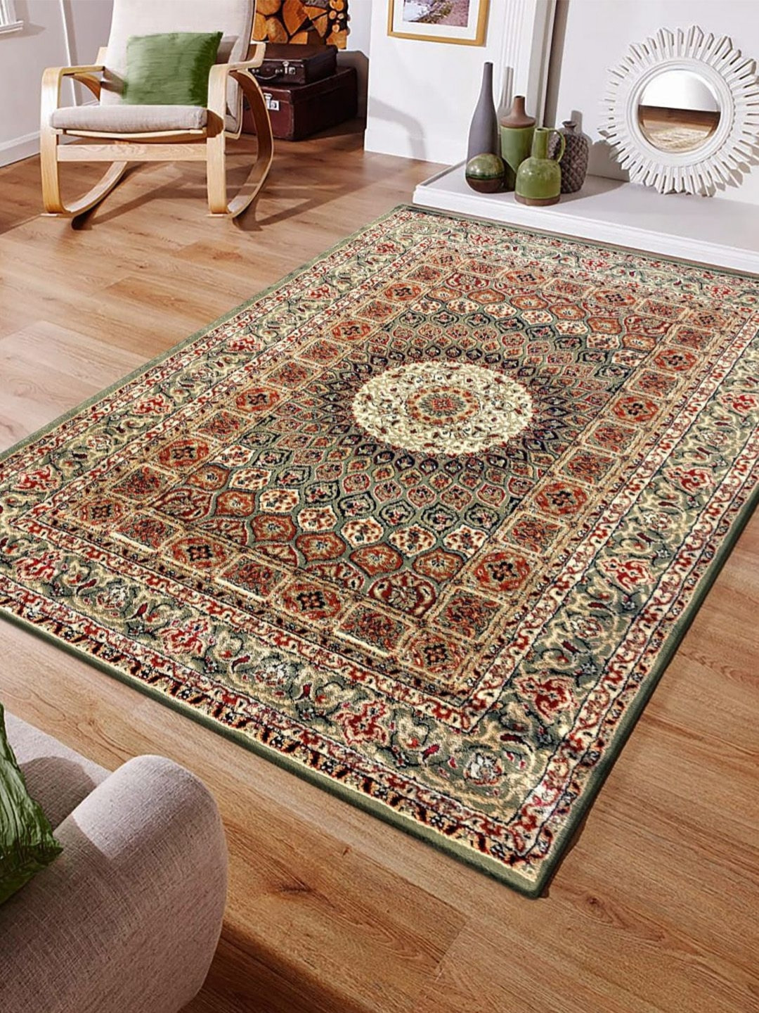 Carpet Decore Brown & Red Ethnic Motifs Printed Water Resistant Carpet
