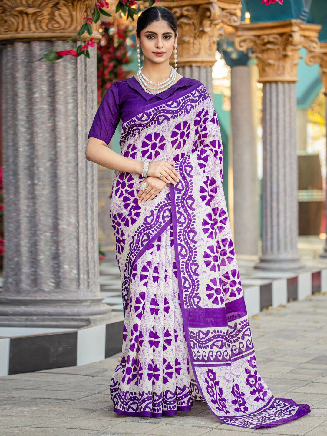 all about you Ethnic Motifs Block Printed Silk Blend Saree