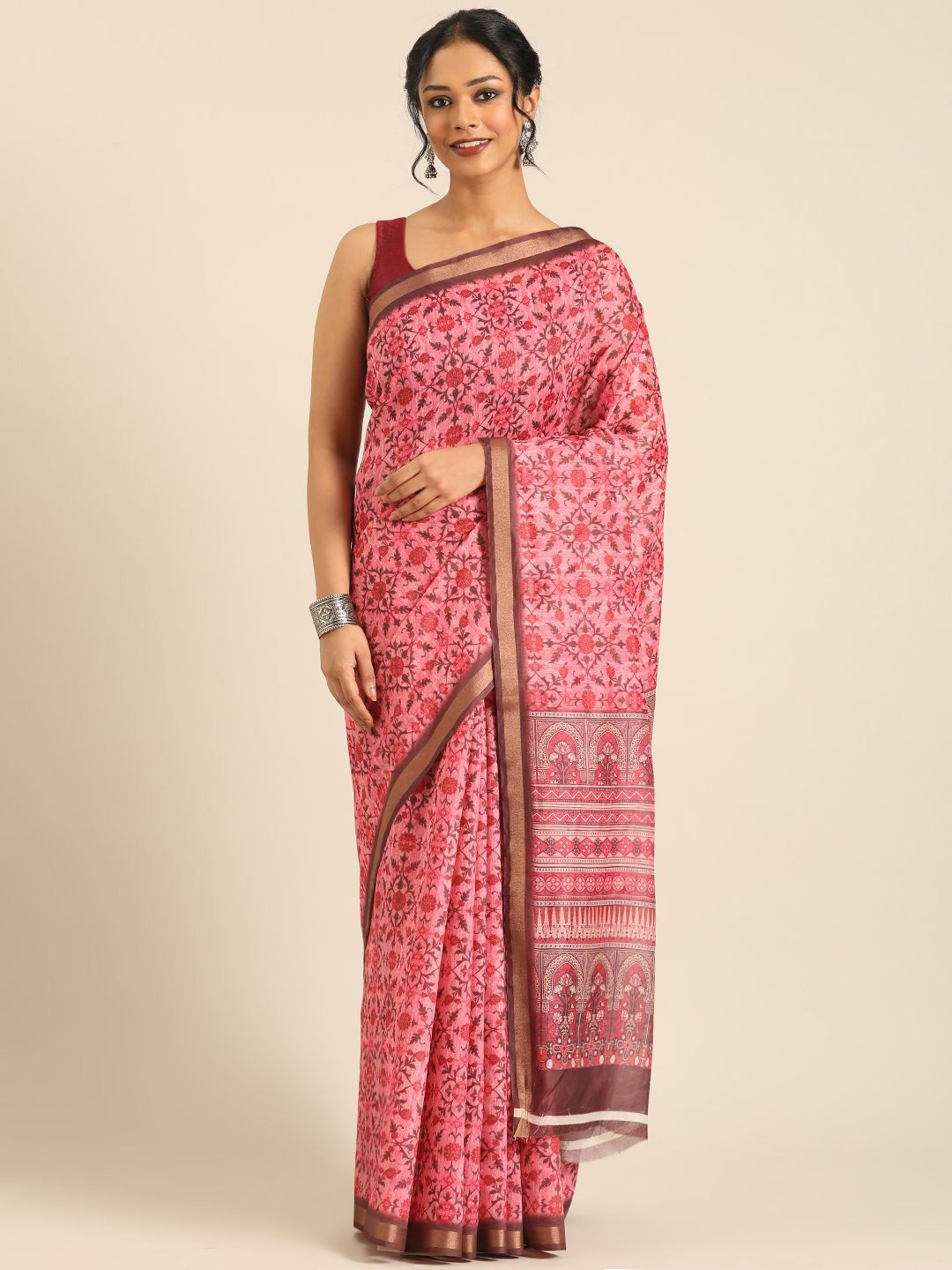 Vipul Ethnic Motifs Printed Zari Chanderi Saree