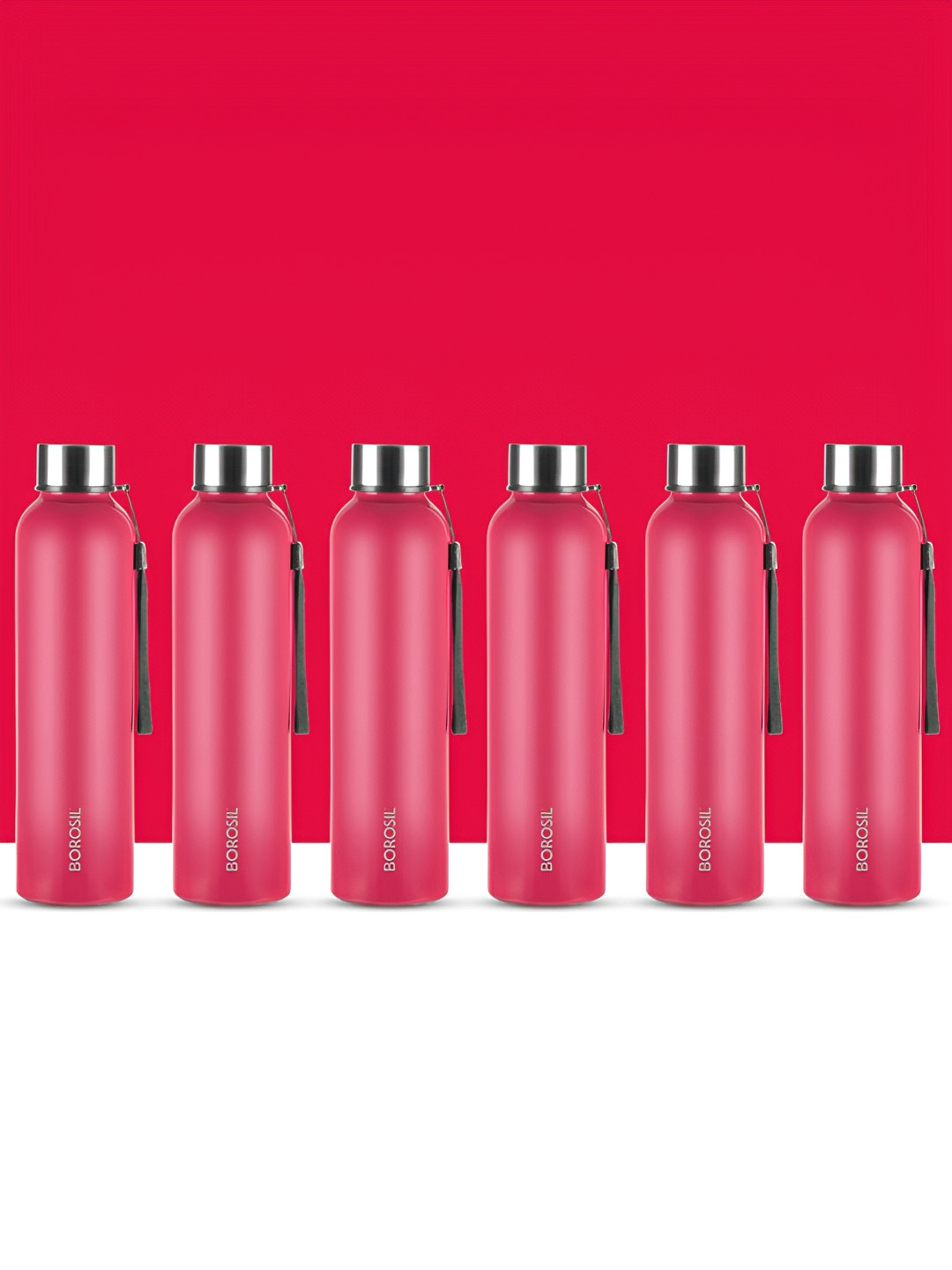 BOROSIL Laguna Red Stainless Steel Spill Proof 6 Piece Water Bottle - 1L