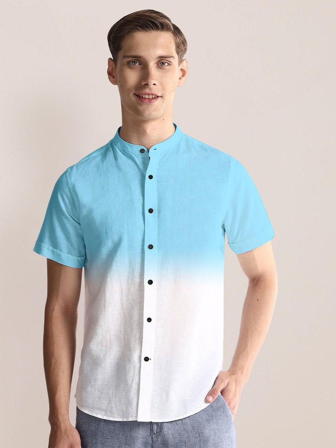 TIGER SNAKE Men Comfort Fit Colourblocked Mandarin Collar Casual Shirt