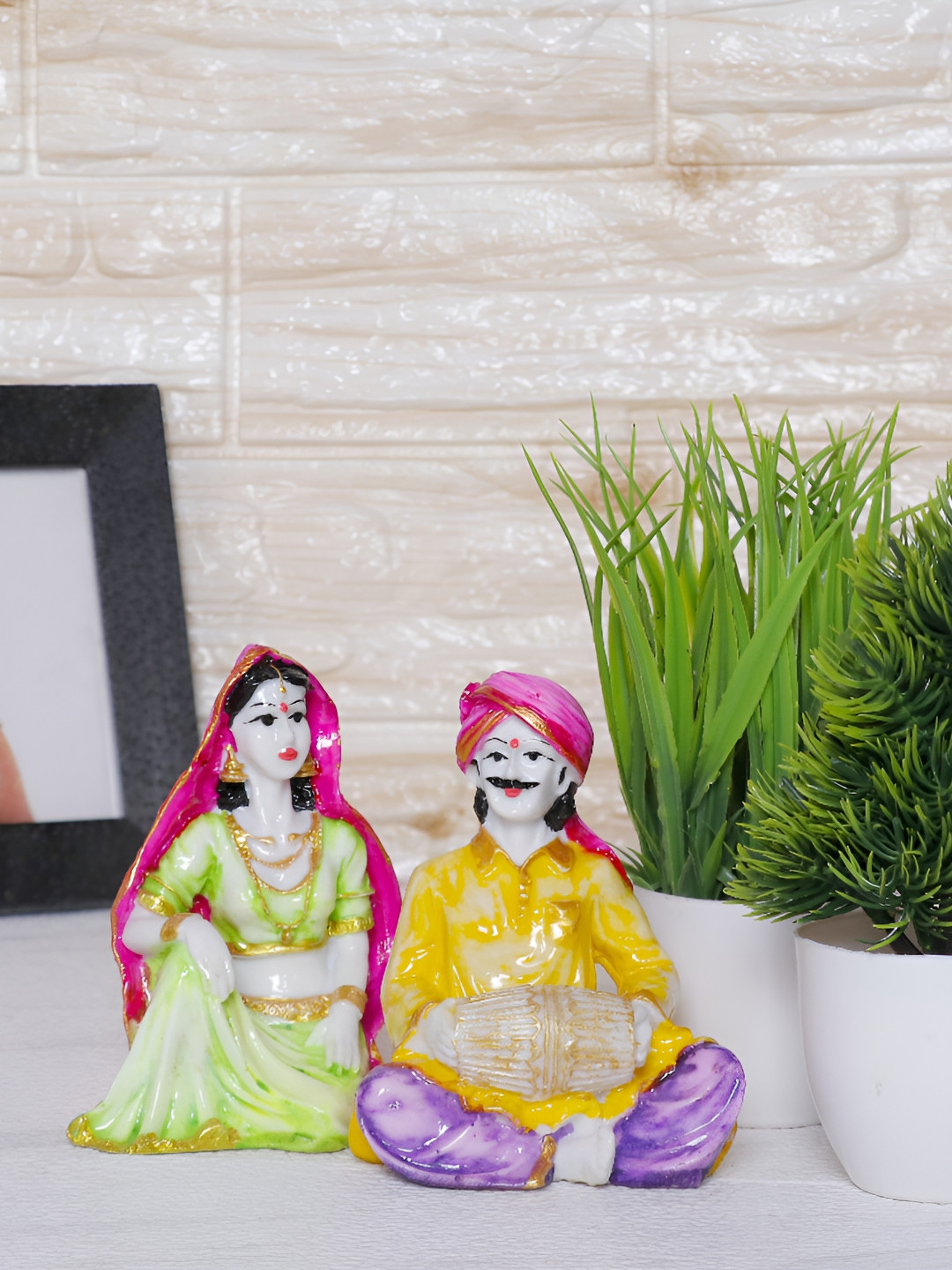 Aura Plant White Marble Glossy Living Room Set of 4 Small Showpieces - 2.4 Inches