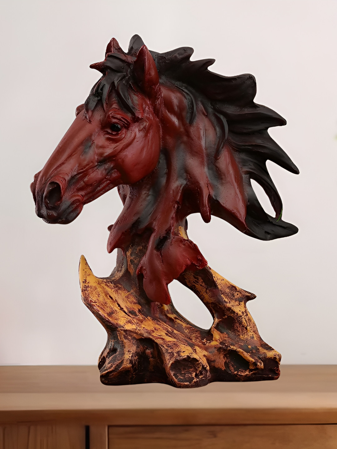 Aura Tree Horse Brown Polyresin Natural Living Room Medium Showpiece - 10.2 Inches