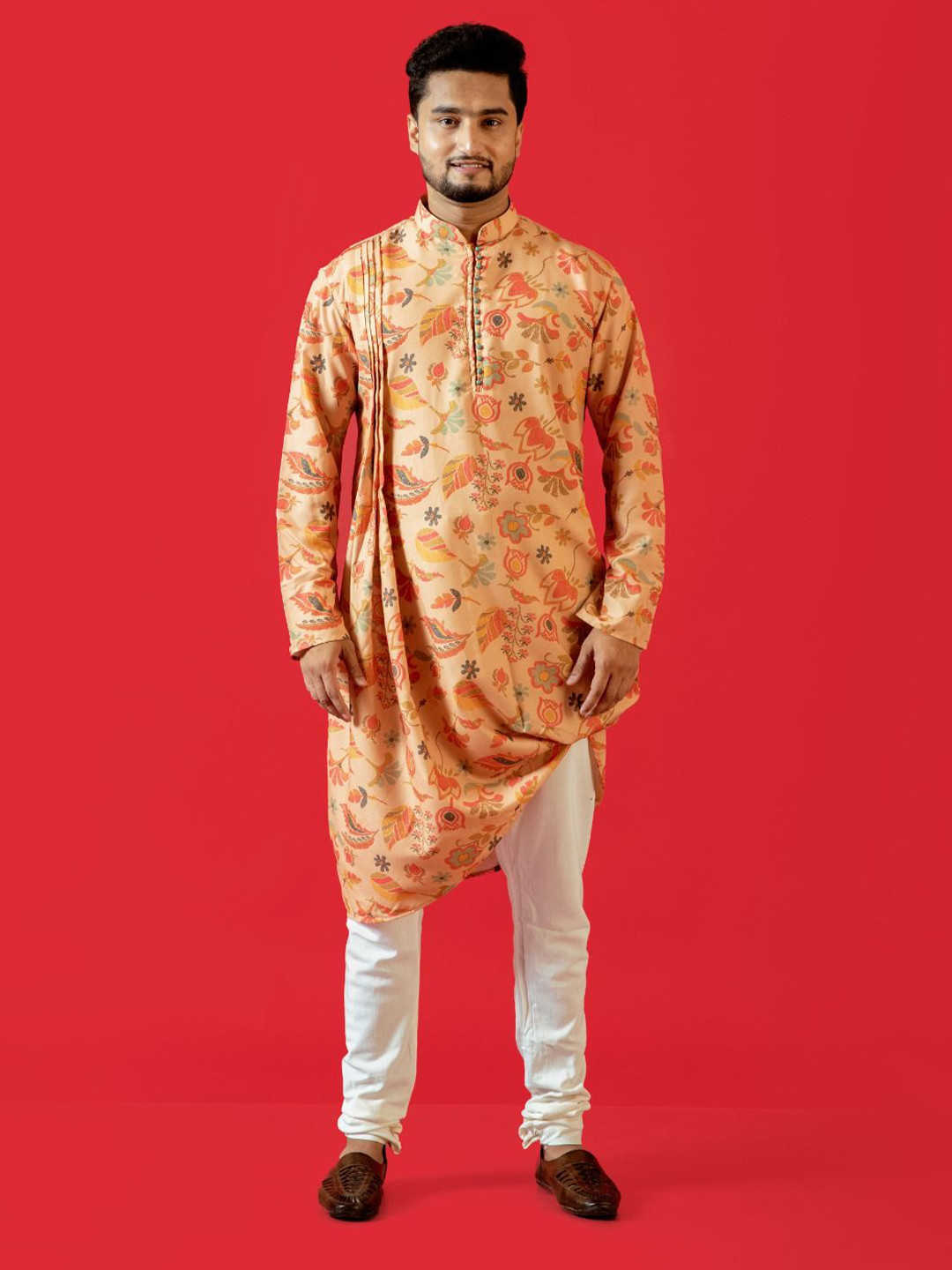 fABRIQ BY FFACE Geometric Printed Mandarin Collar Cotton Straight Asymmetrical Kurta