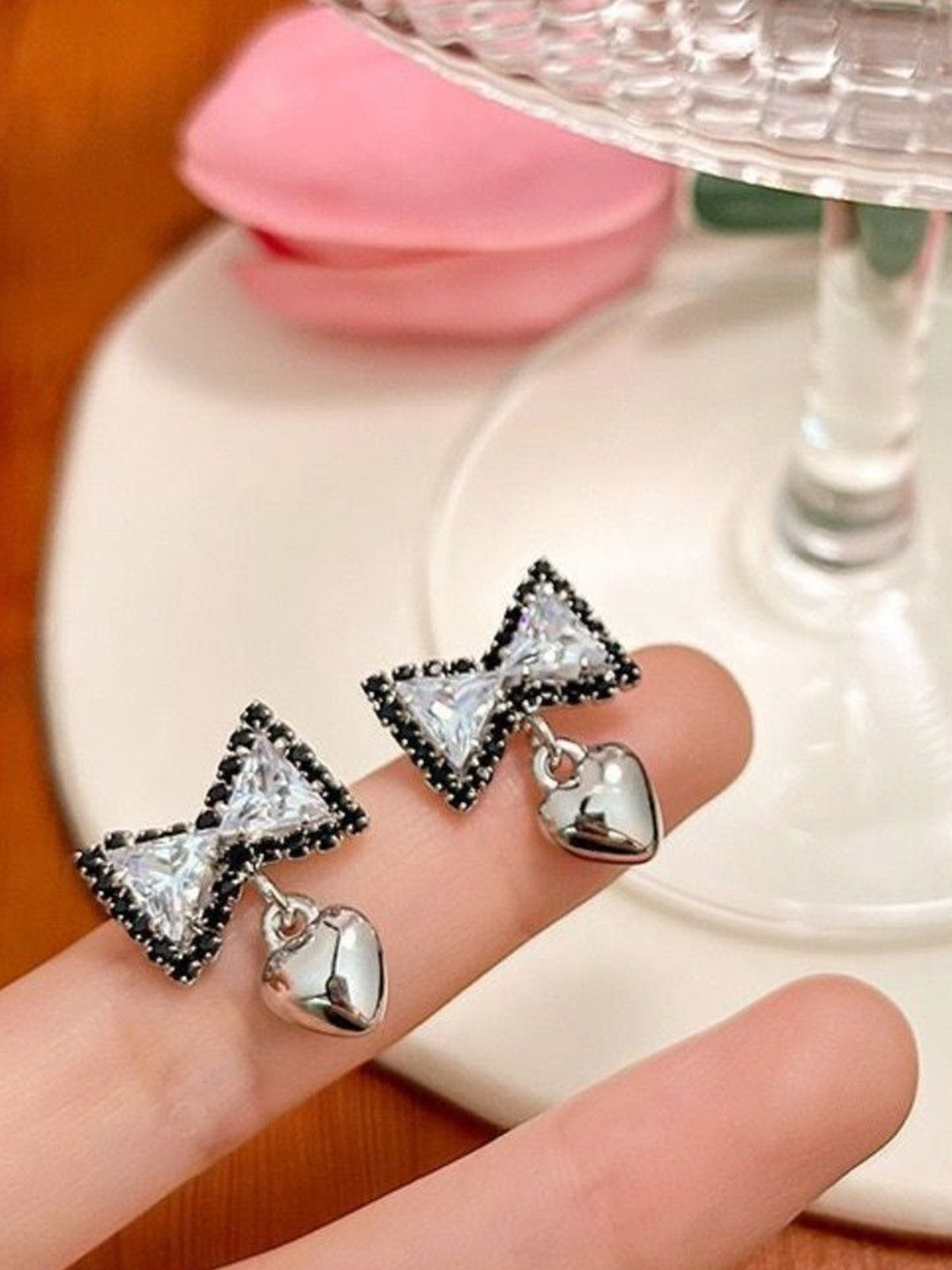 GEHNEY Joy of Jewels Crystals & Zircon Studded Heart Shaped Drop Earrings