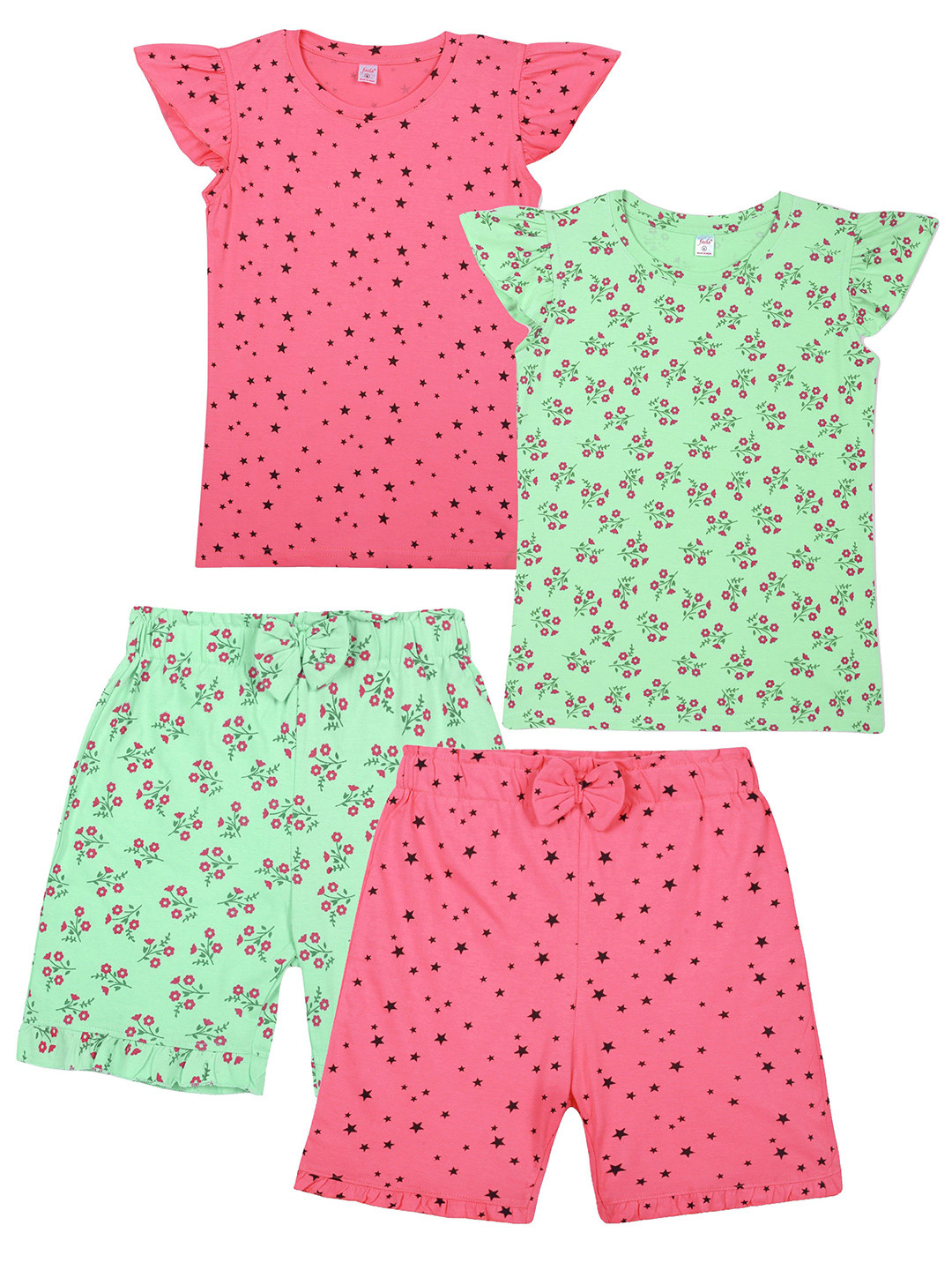 FASLA Girls Pack Of 2 Conversational Printed Round Neck T-shirt & Shorts