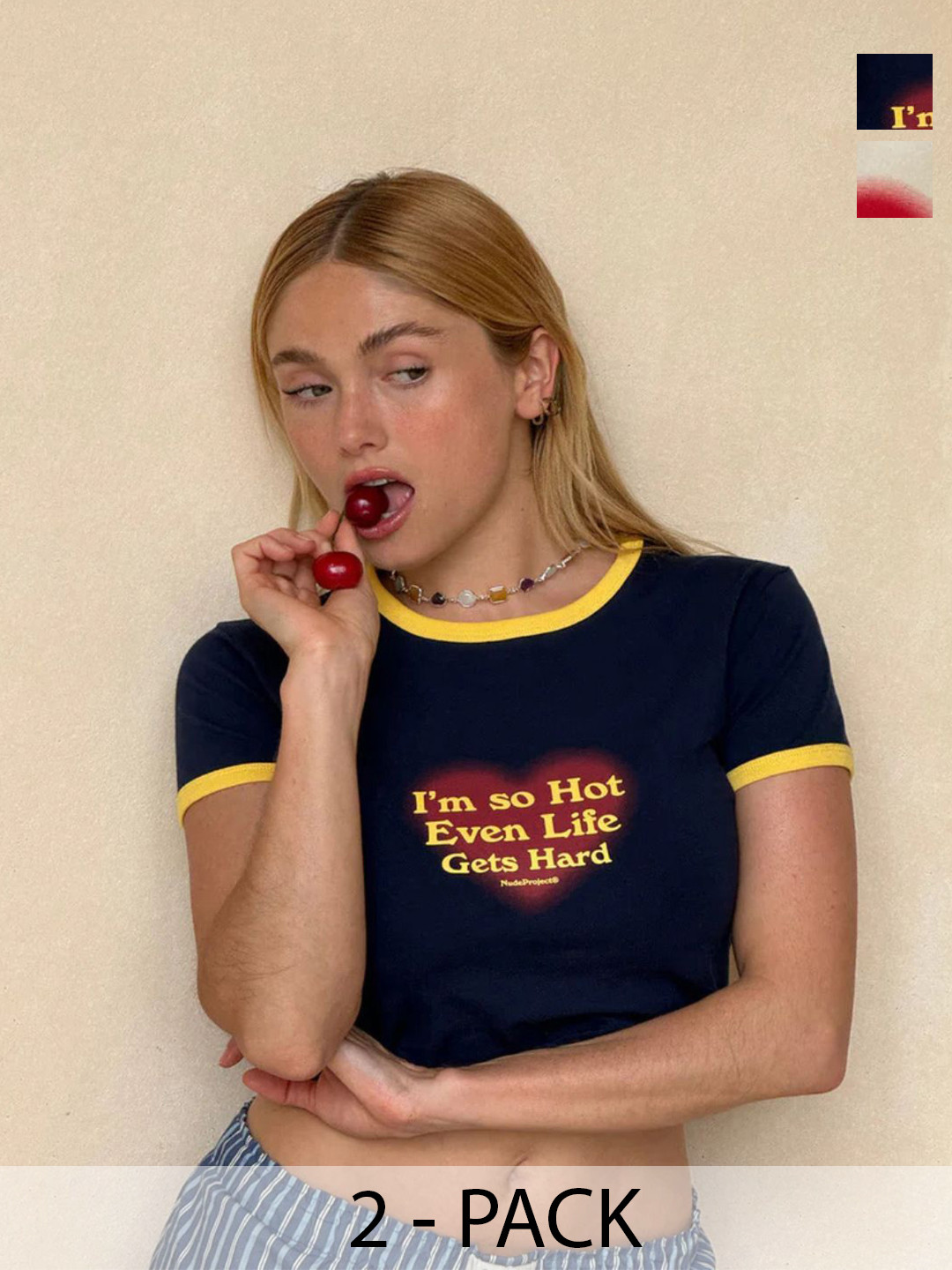 EVERDION Women Pack of 2 Typography Printed Cotton Crop Top