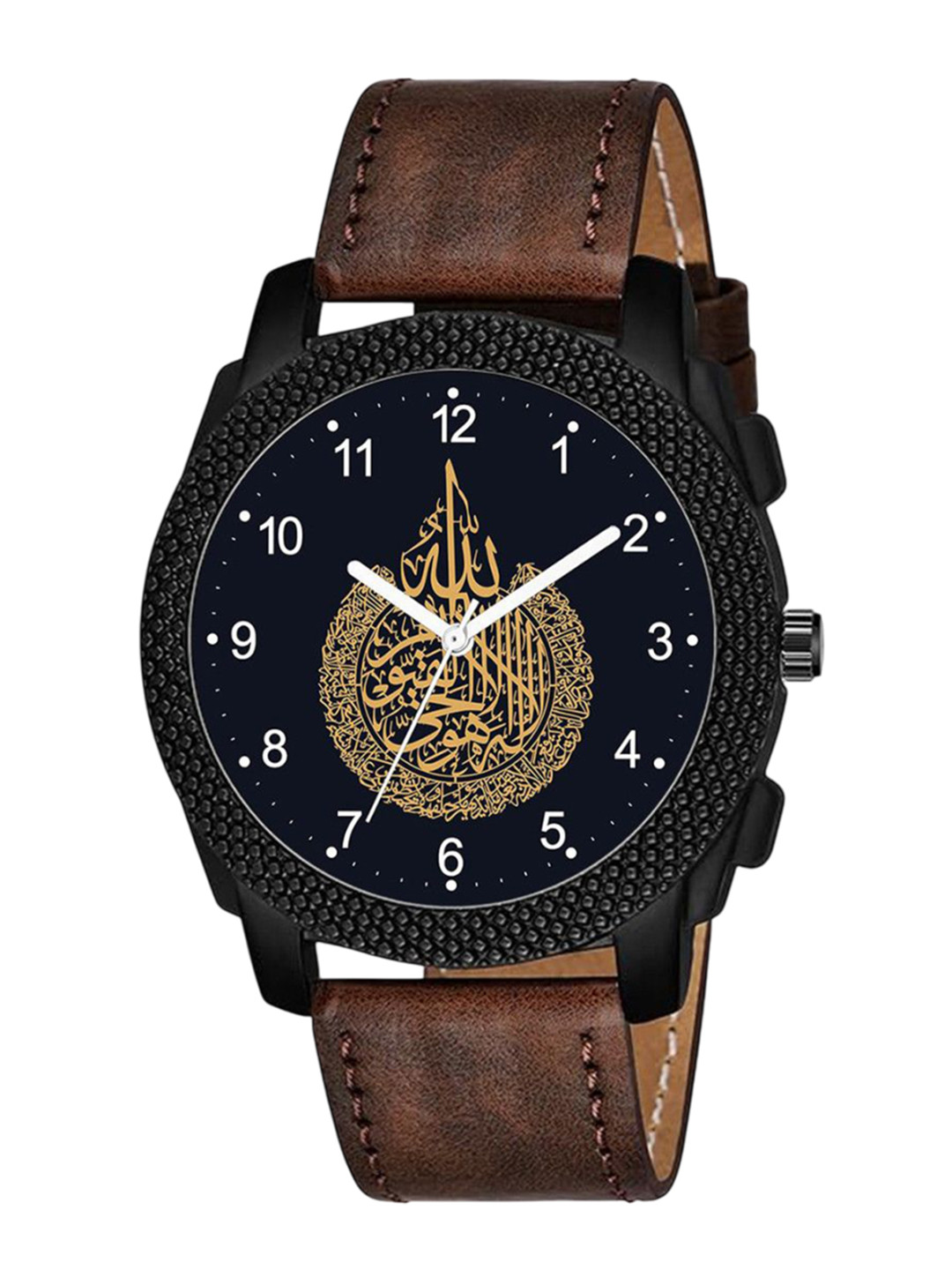 CSAMON Men Printed Dial & Leather Straps Analogue Watch C1004BLK Islamic NUM04 Maroon L_SH