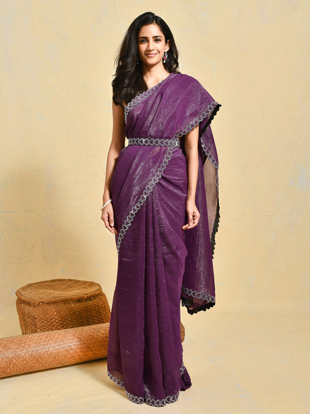 Rupeshwari Beads and Stones Poly Chiffon Saree