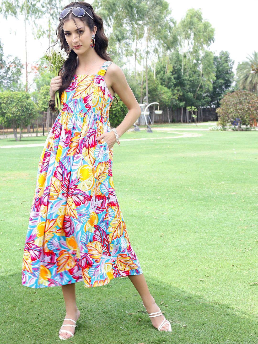 Sera Women 1 Floral Print Fit & Flare Gathered or Pleated Midi Dress