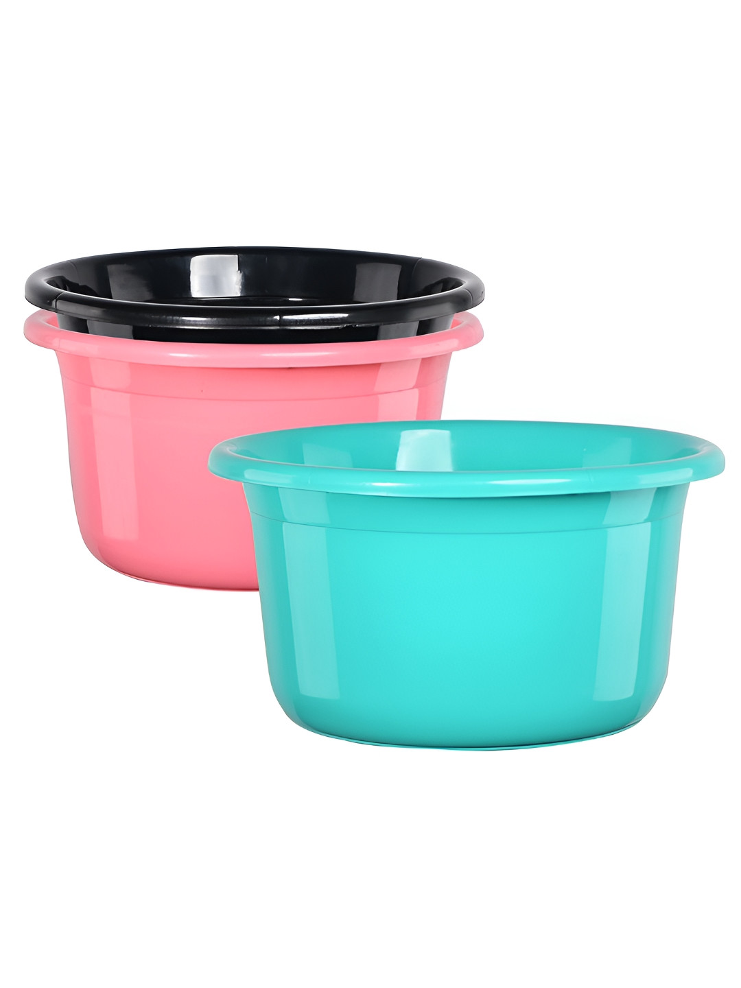 Aura 3 Pieces Green & Pink Solid Plastic 25 Ltr Plastic Bath Tub Set