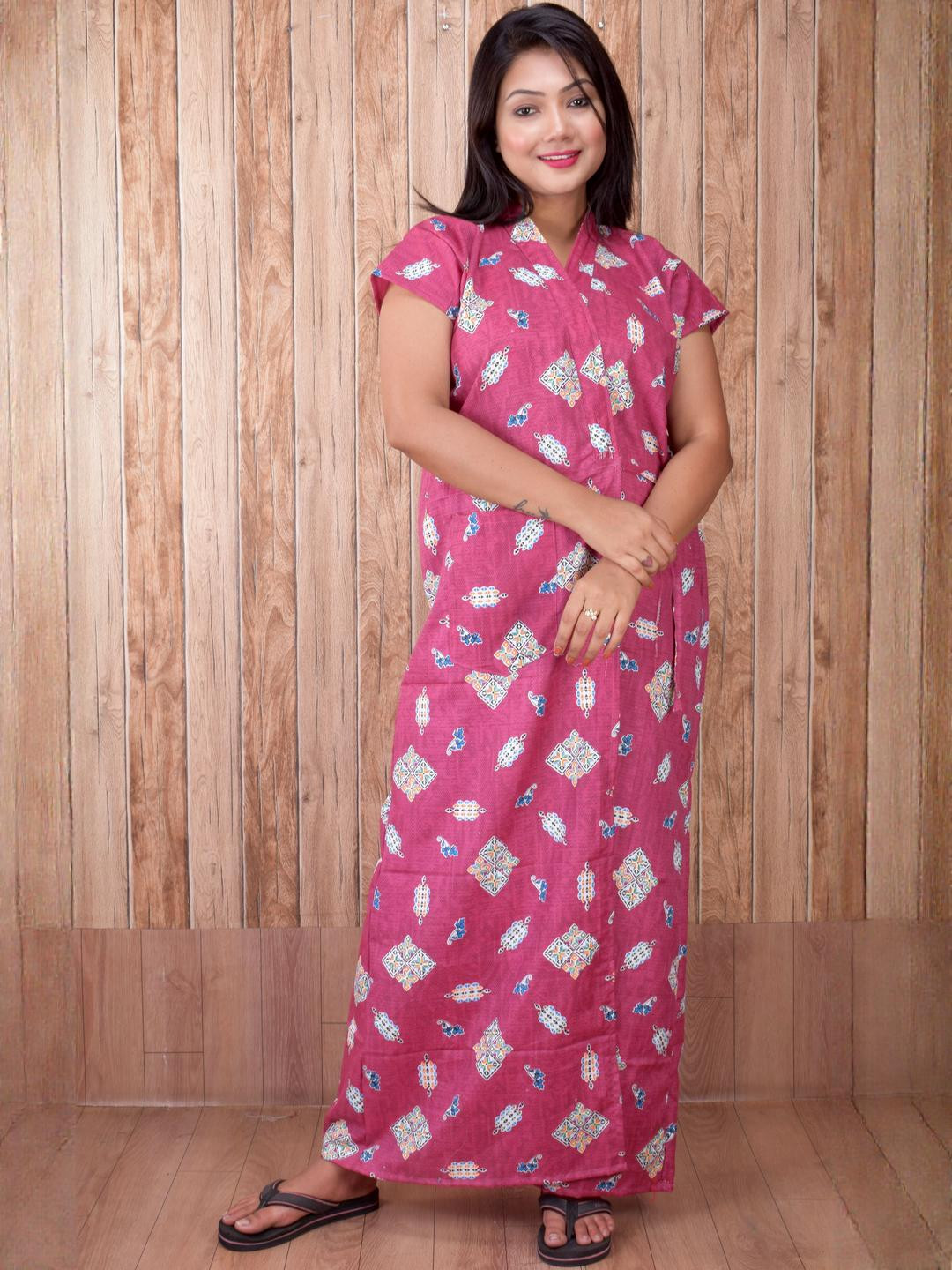 CLYMAA Multi Cotton Blend Maxi Printed Nightdress