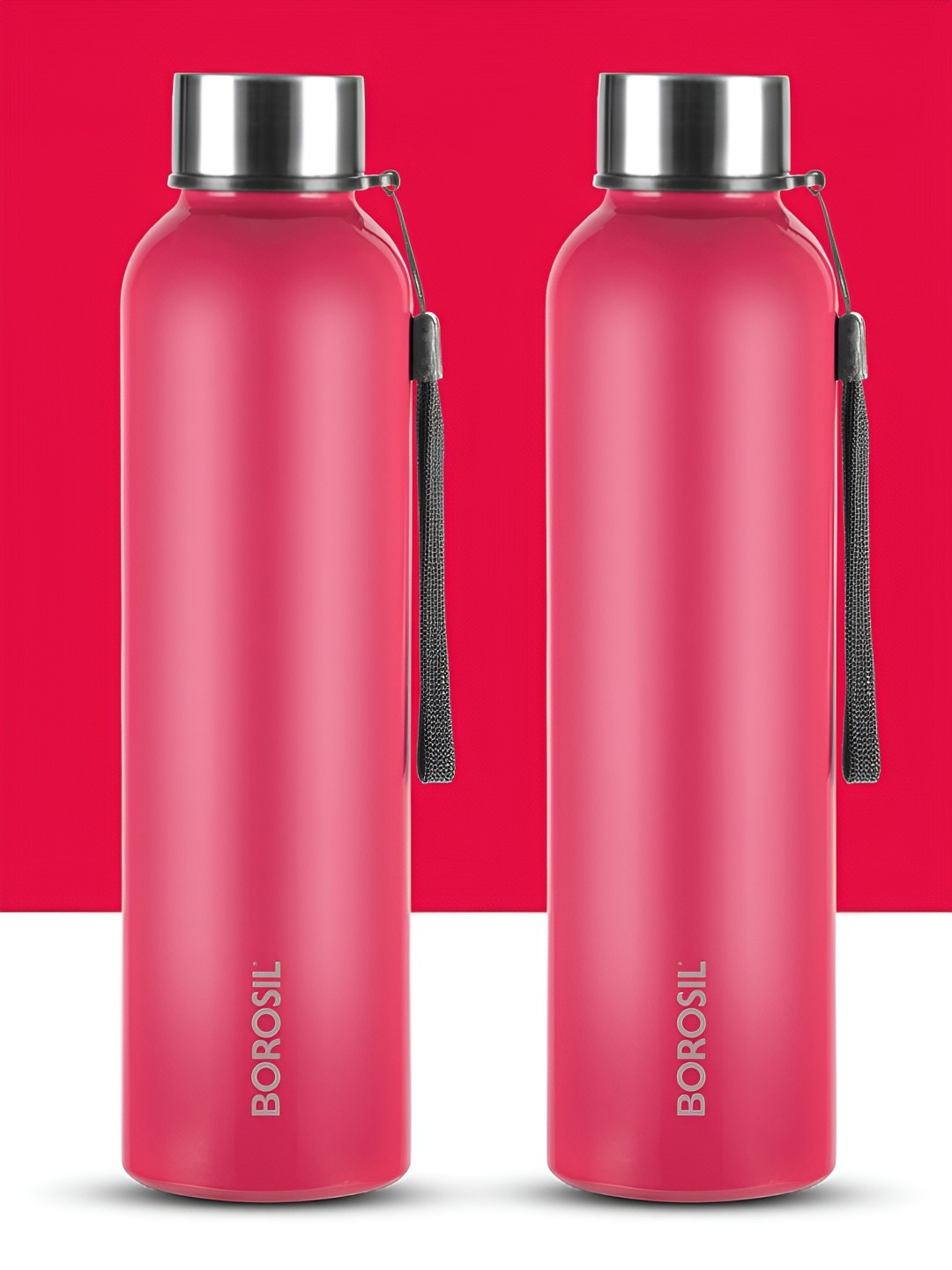 BOROSIL Laguna Red Solid Stainless Steel Spill Proof 2 Piece Water Bottle - 1L