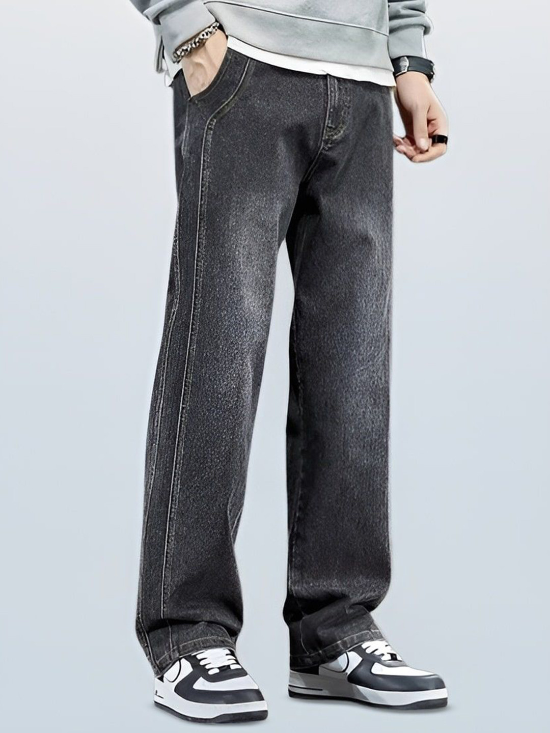 FUDE PRIDE Men Baggy Mid-Rise Baggy Stretchable Jeans