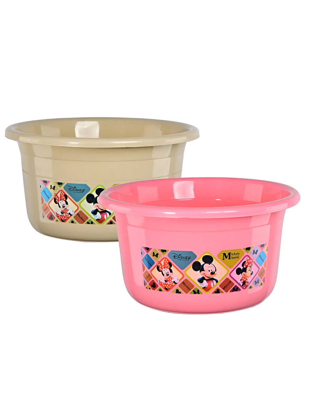 Aura Set of 2s Pink & Beige Printed 25 Ltr Plastic Bath Tub Accessories Set