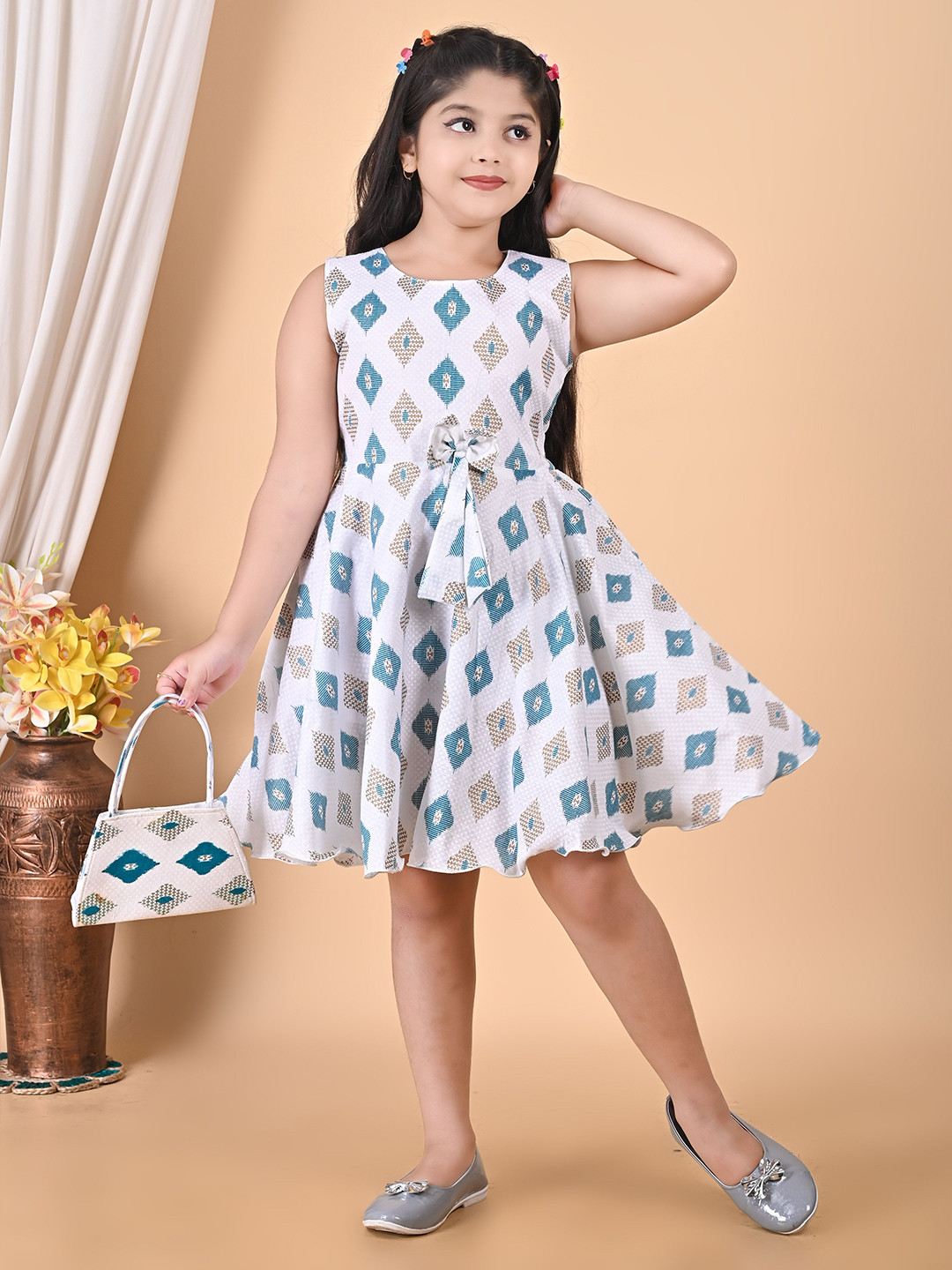 BARKAT DESIGNING PLANET Girls Round Neck Sleeveless Print Fit and Flare Dress