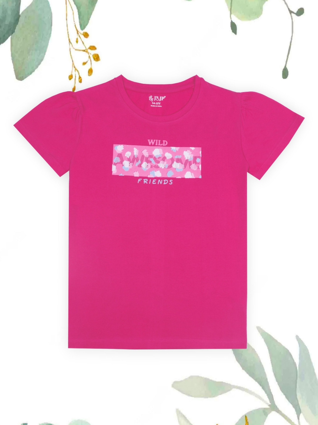 J&JP Girls Typography Printed Applique T-shirt