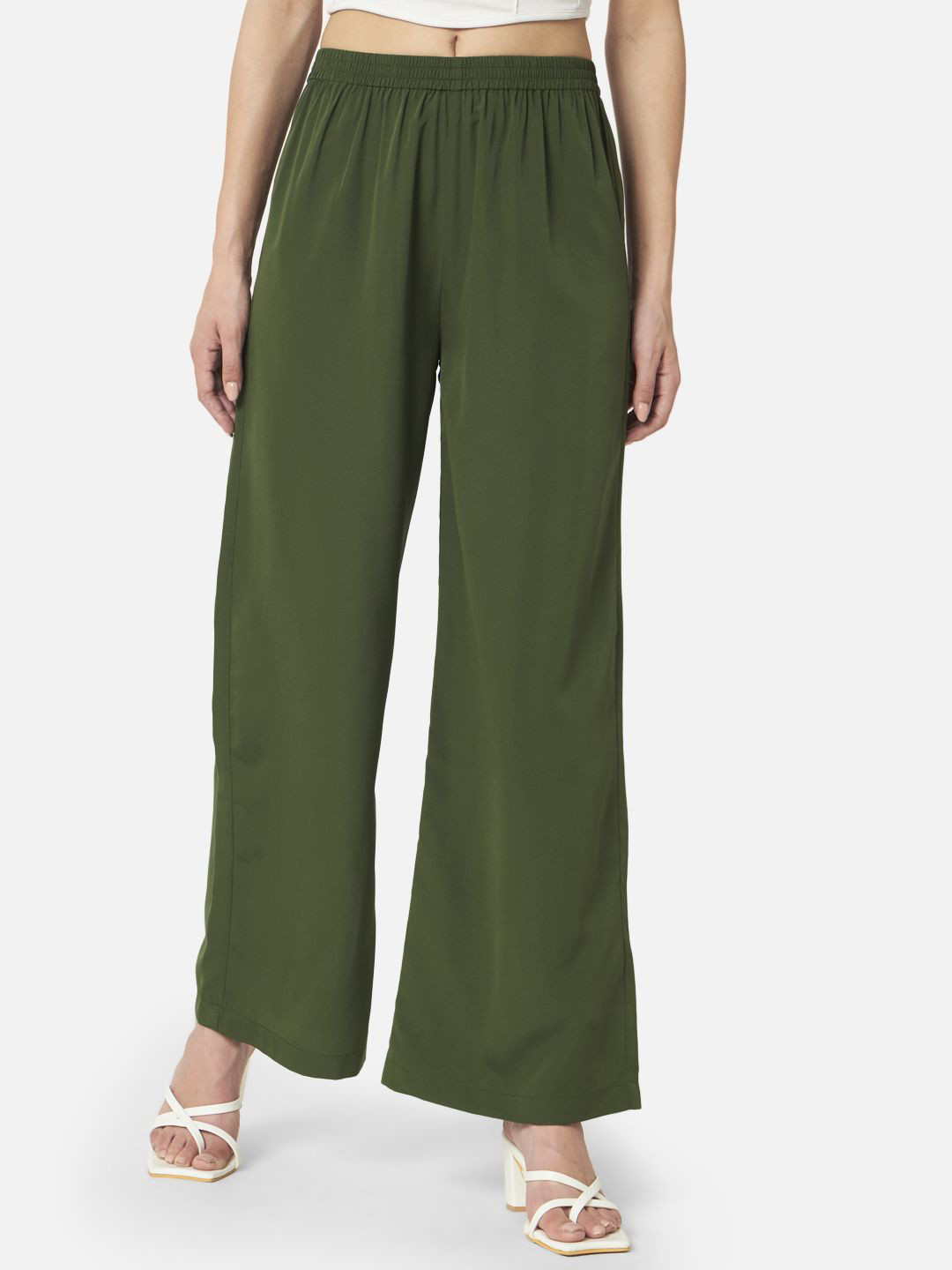 OTIRA Women Solid Crepe Straight Palazzos