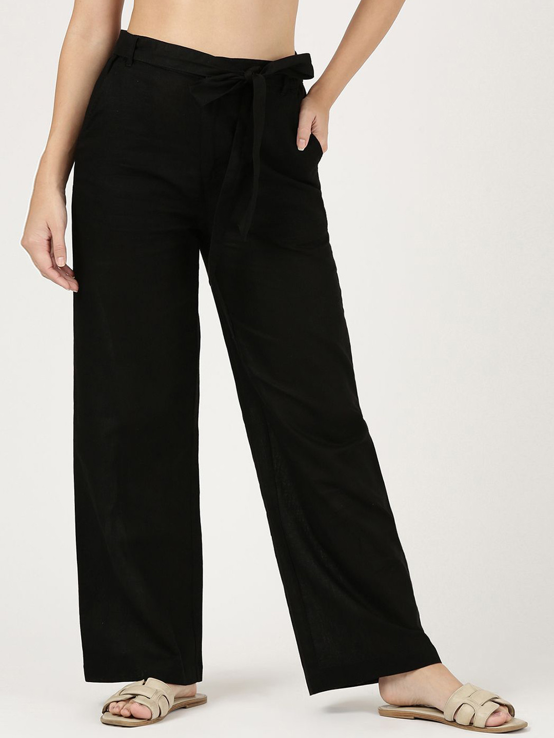 Jolene.club Women Flared Wide Leg Trousers Belt