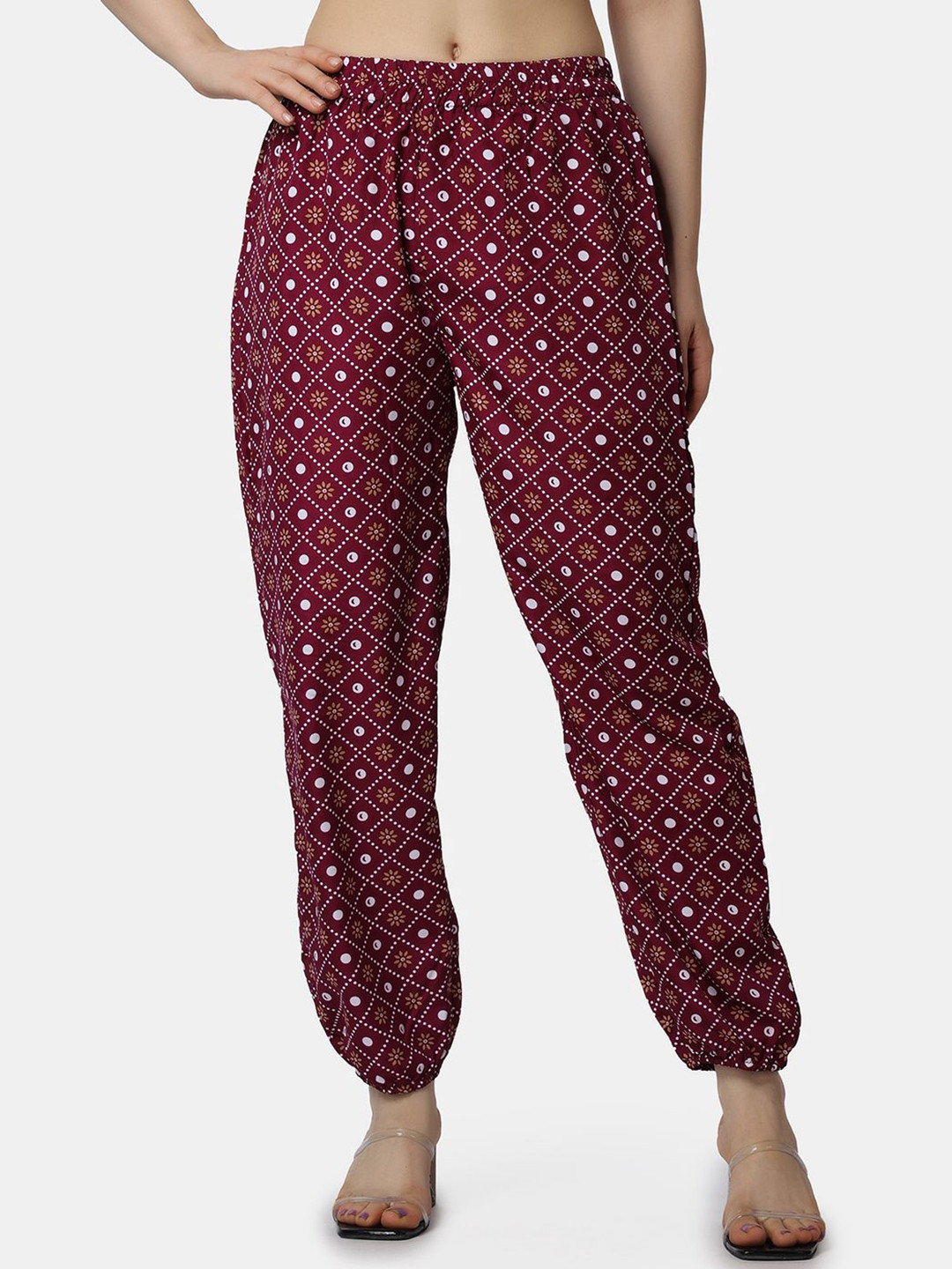 Popwings Women Geometric Printed Relaxed Loose Fit Easy Wash Joggers Trousers