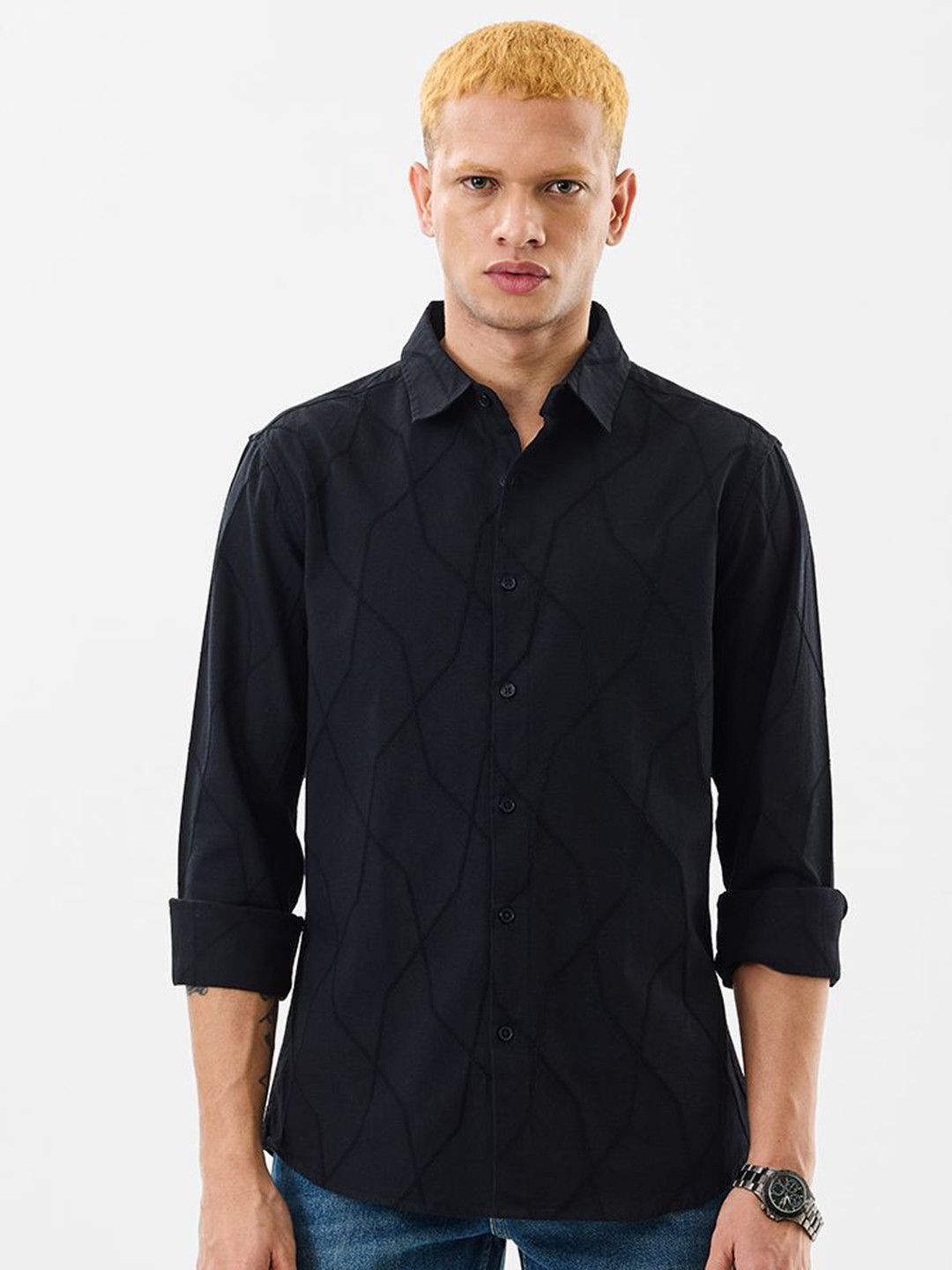 Snitch Men Snitch Black Textured Shirt