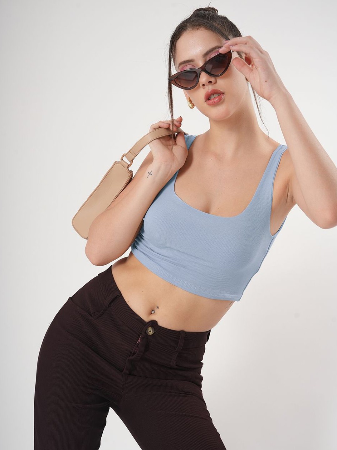 clobug Women Ribbed Square Neck Sleeveless Tank Crop Top