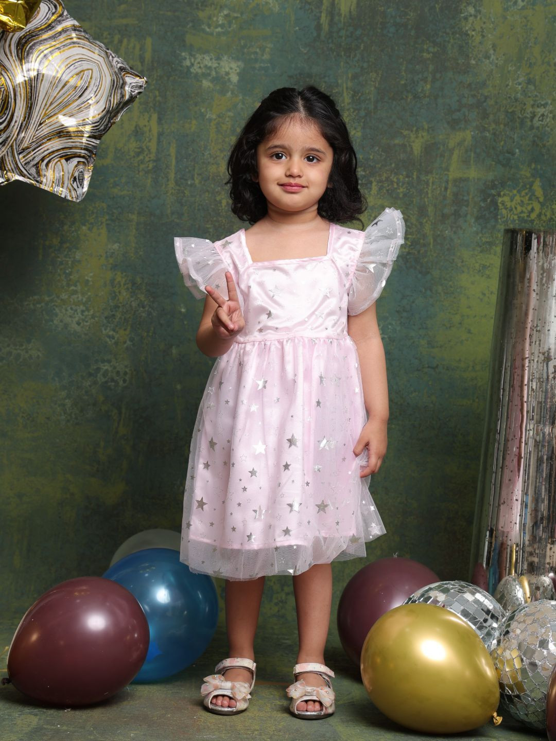 SAKA DESIGNS Kids-Girls Star Print Net A-Line Dress