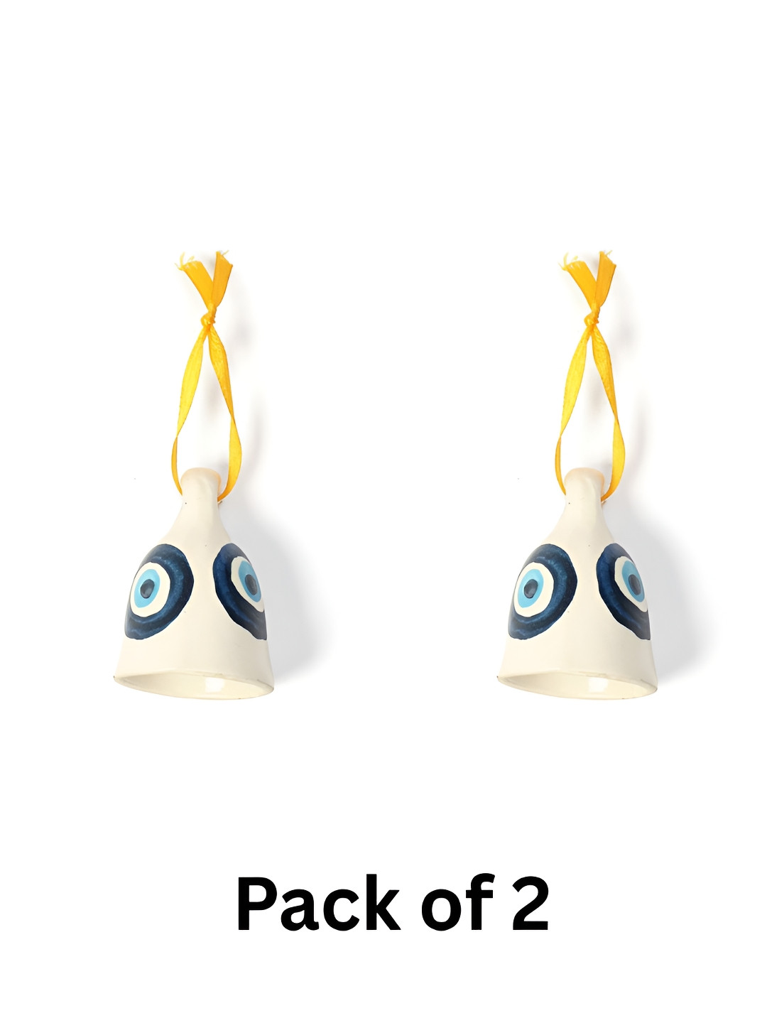DULI 2-Pcs White & Blue Evil Eye Hanging BellsWallDecor