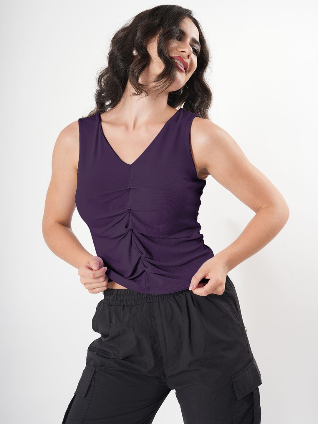 clobug Women Solid Knitted and Woven Crepe Top