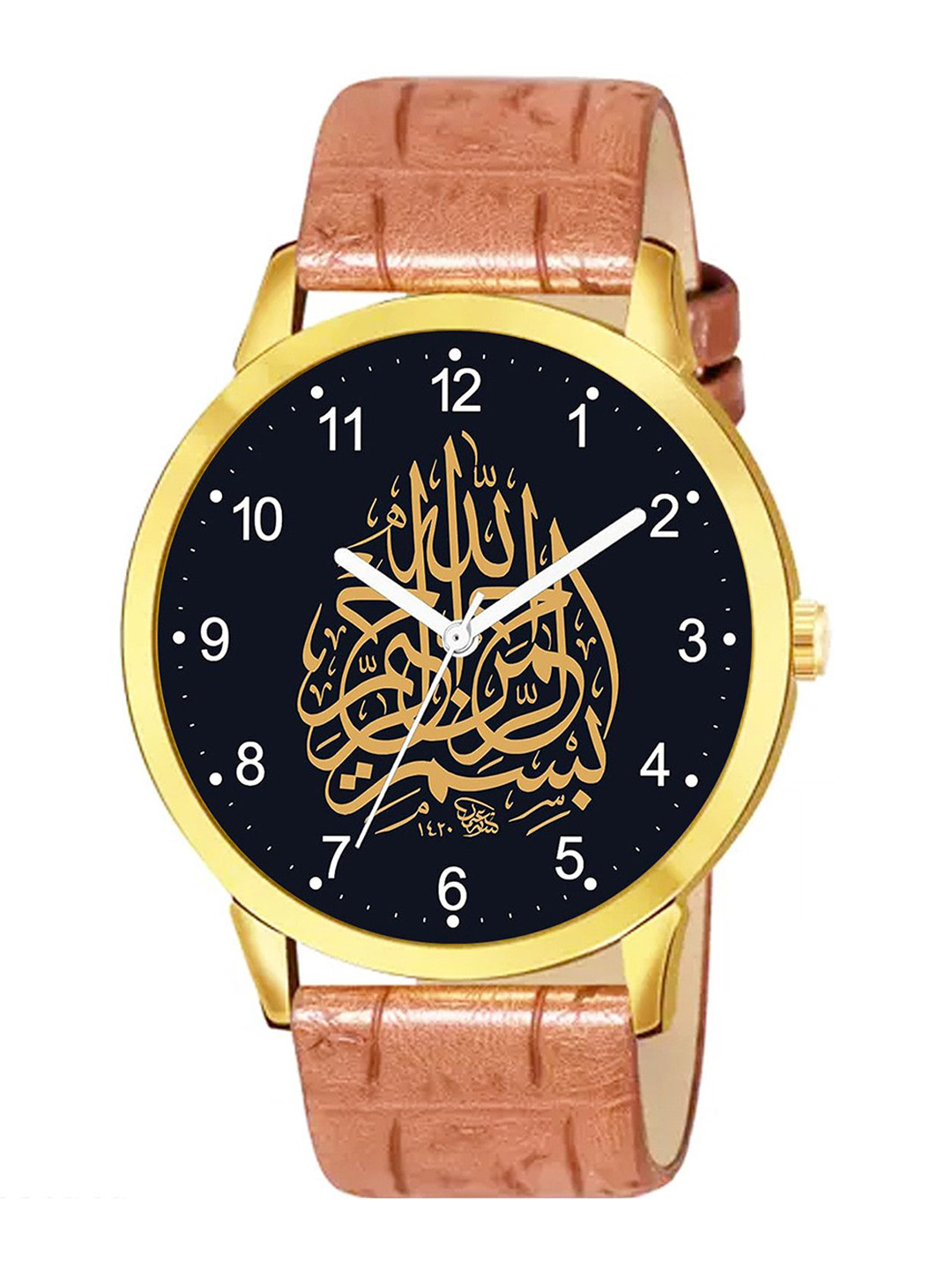 CSAMON Men Leather Textured Straps Analogue Watch 1019GOLD Islamic NUM02 Beige L_SH