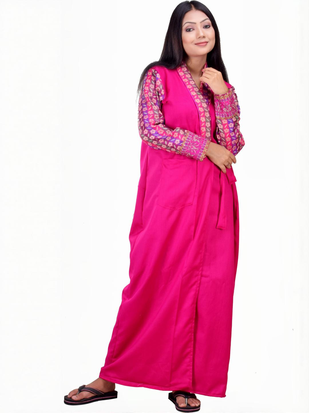 CLYMAA Pink Wool Blend Maxi Embroidered Nightdress