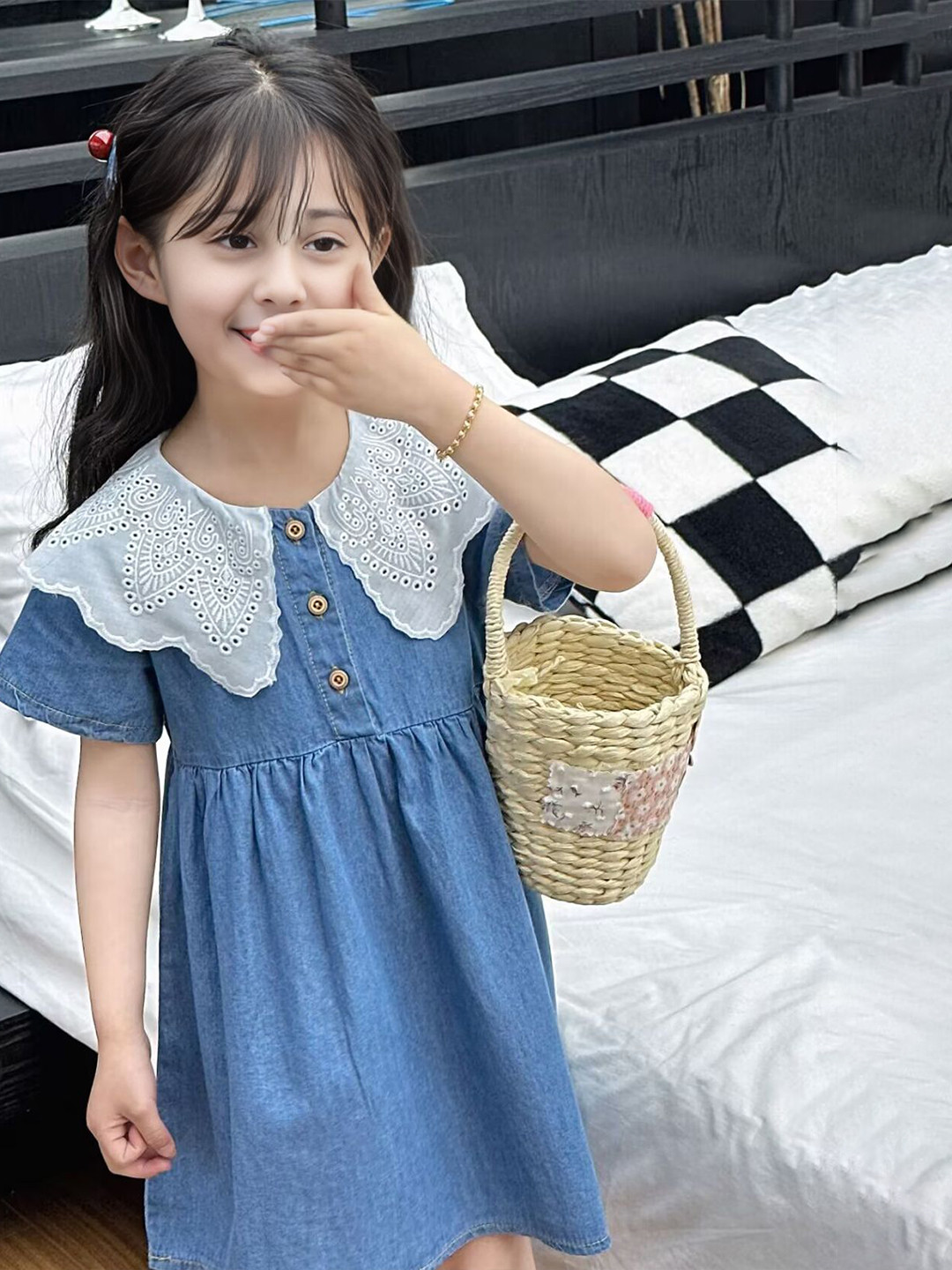 FOREVER FRIDAY Girls Cotton Peter Pan Collar A-Line Dress