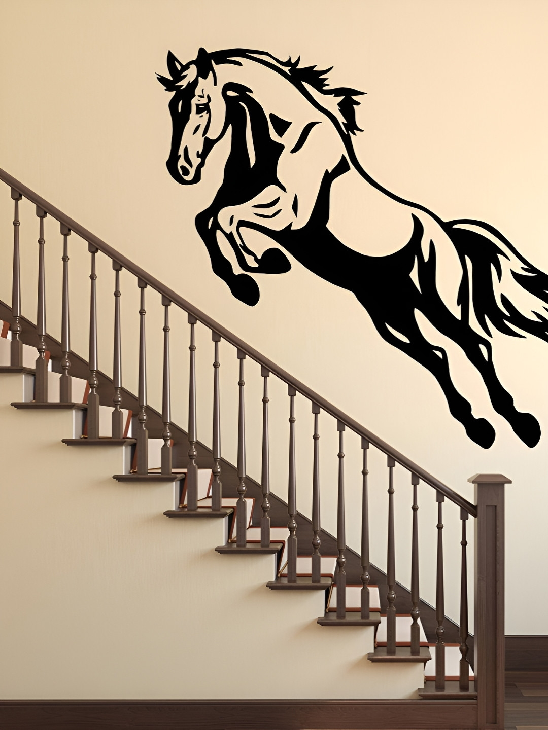LANSTICK Black Printed Beautiful Horse Wall Sticker