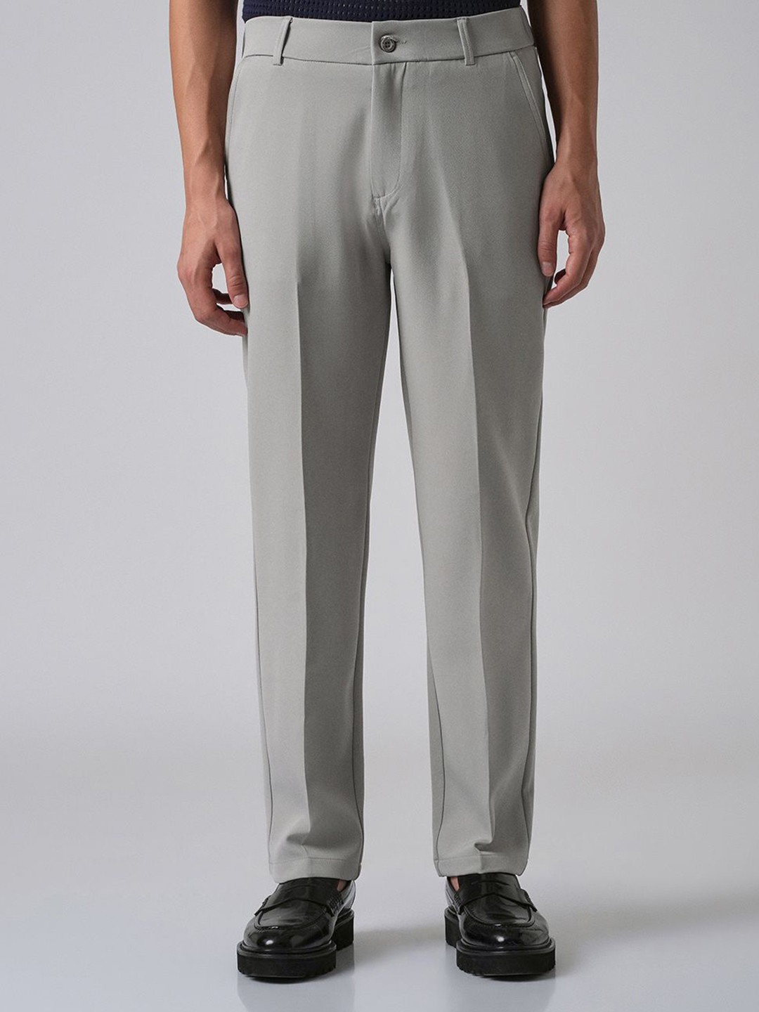 Banana Club Men Ash Grey Relaxed Fit Trousers