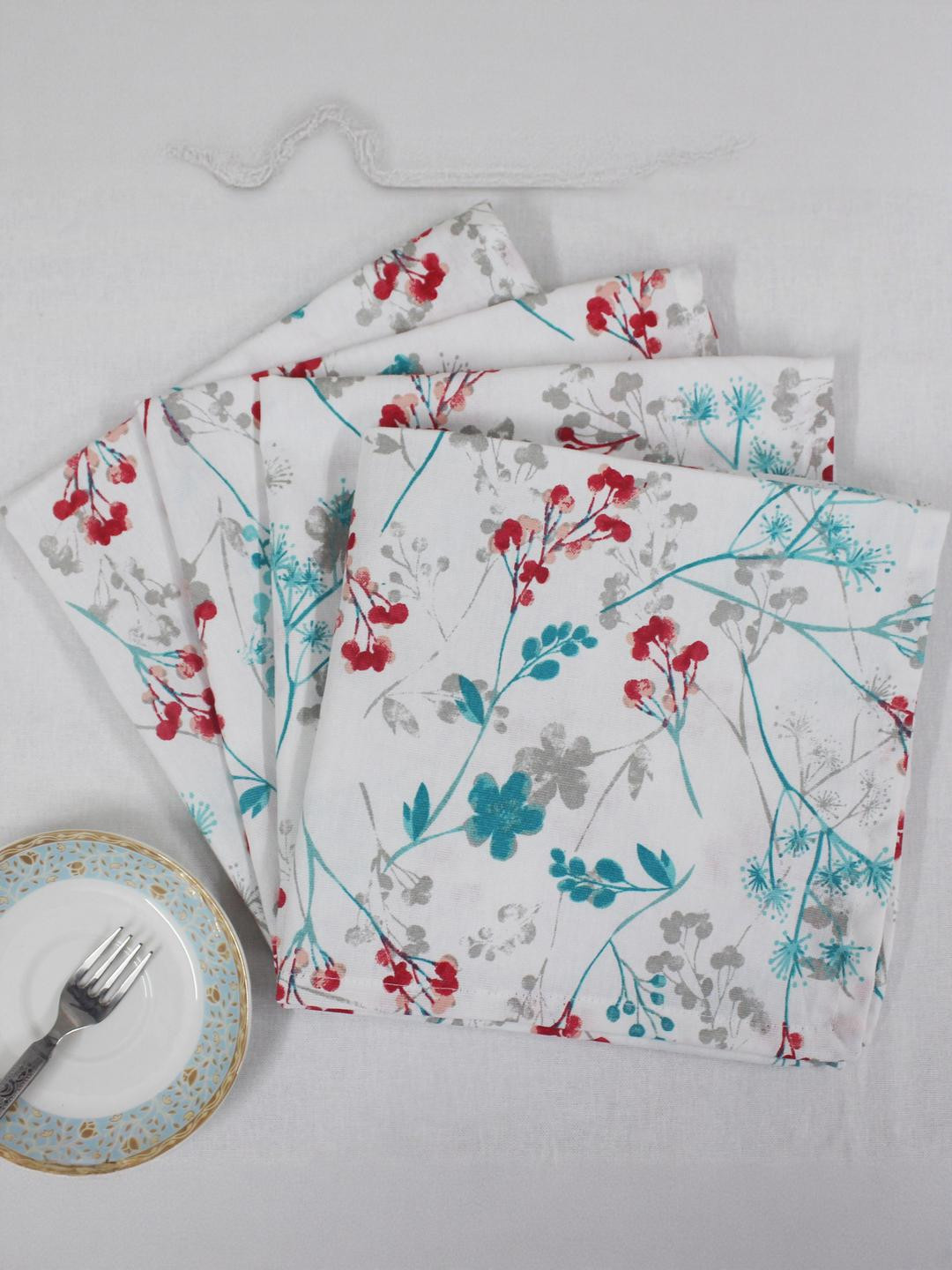 Cotton Candy White 4 Pieces Printed Cotton Table Napkins