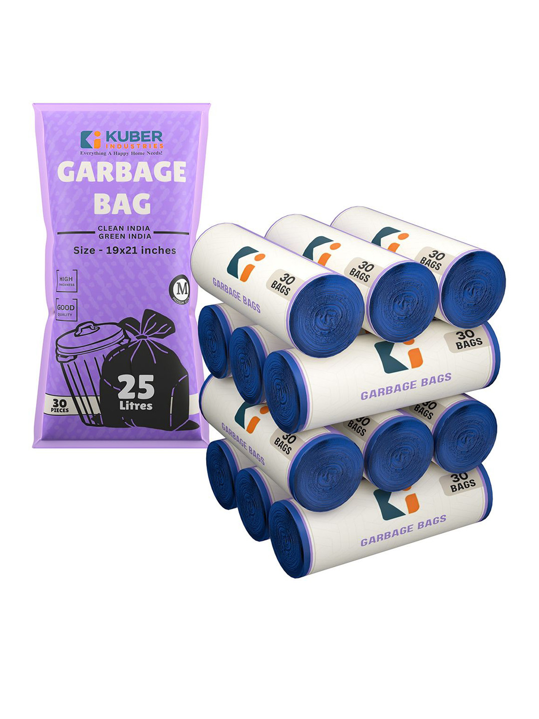 Kuber Industries 12-PCS Blue Premium Garbage Bags For Dustbin - 360 Bags