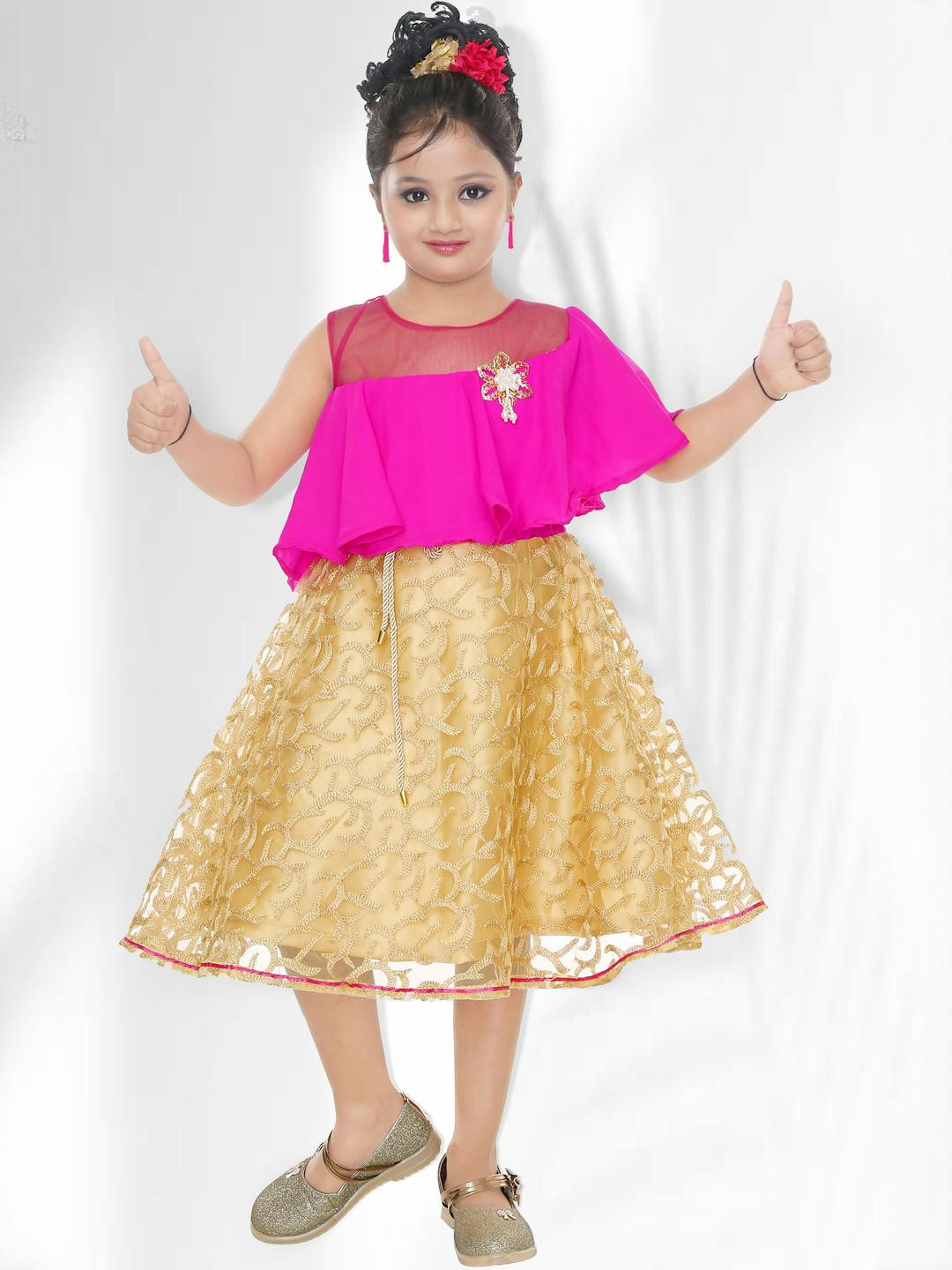 KAARIGARI Floral Cape Sleeve Fit & Flare Dress