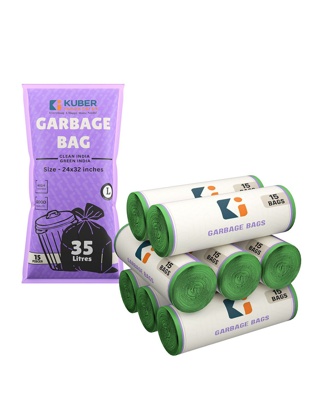 Kuber Industries 120-PCS Green Premium Garbage Bags For Dustbin