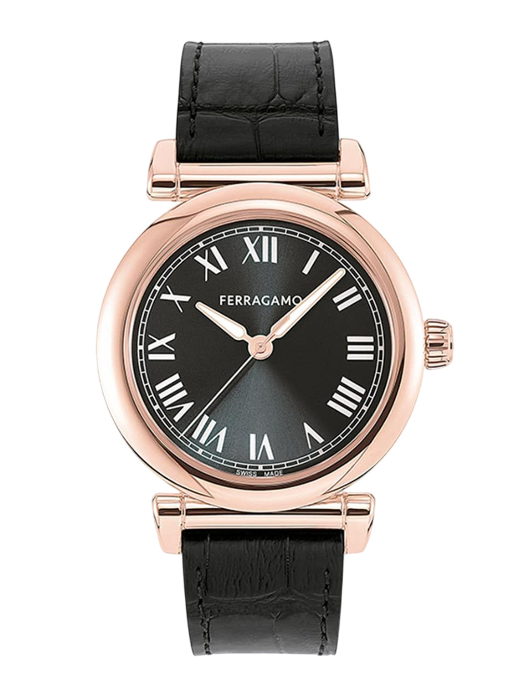 Ferragamo Women Brass Dial & Leather Textured Straps Analogue Watch SFS000224