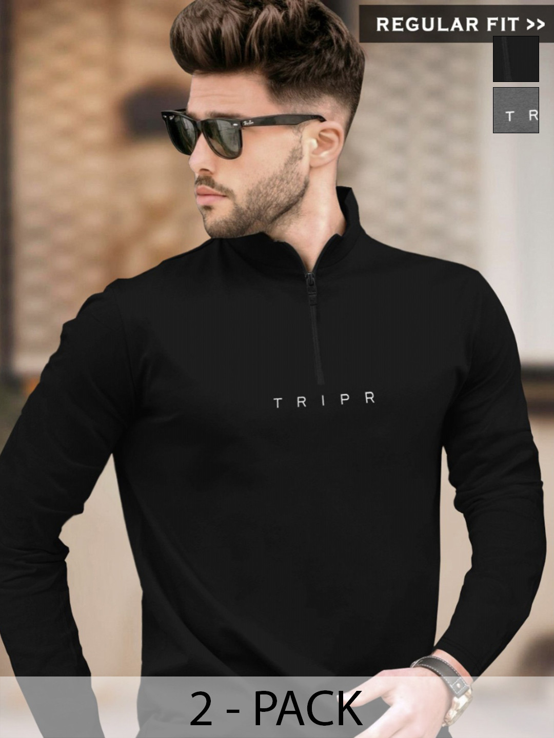 TRIPR Men Pack of 2 Typography Printed High Collar T-shirts