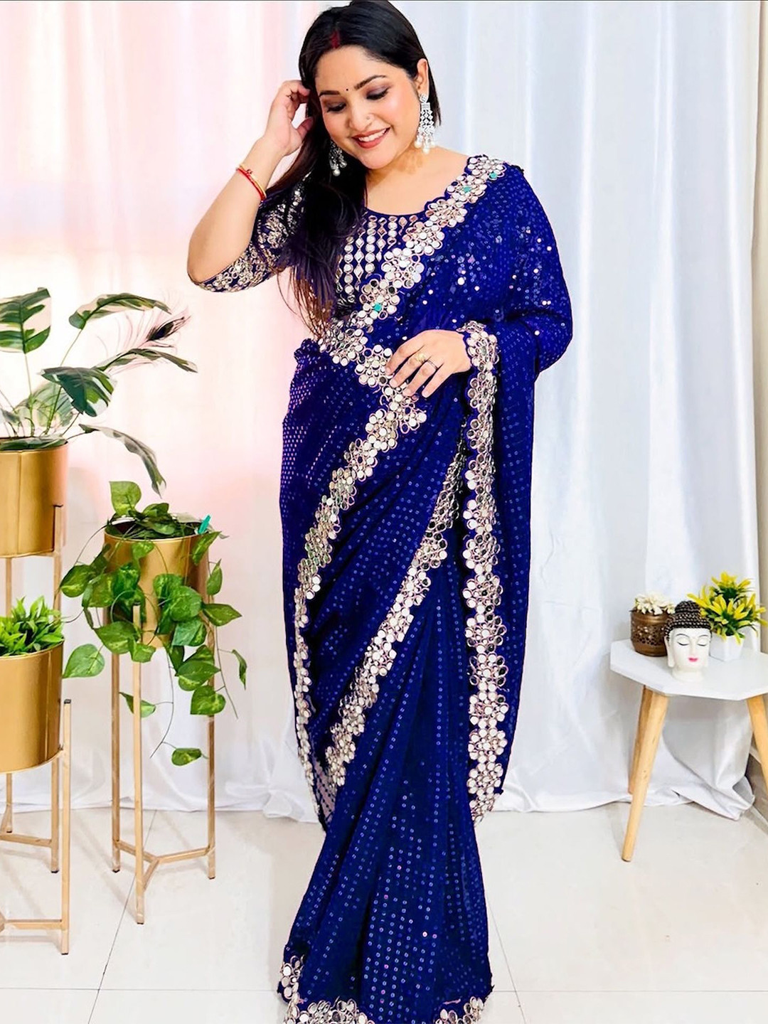 Celeb Styles Bandhani Printed Mirror Work Pure Georgette Saree