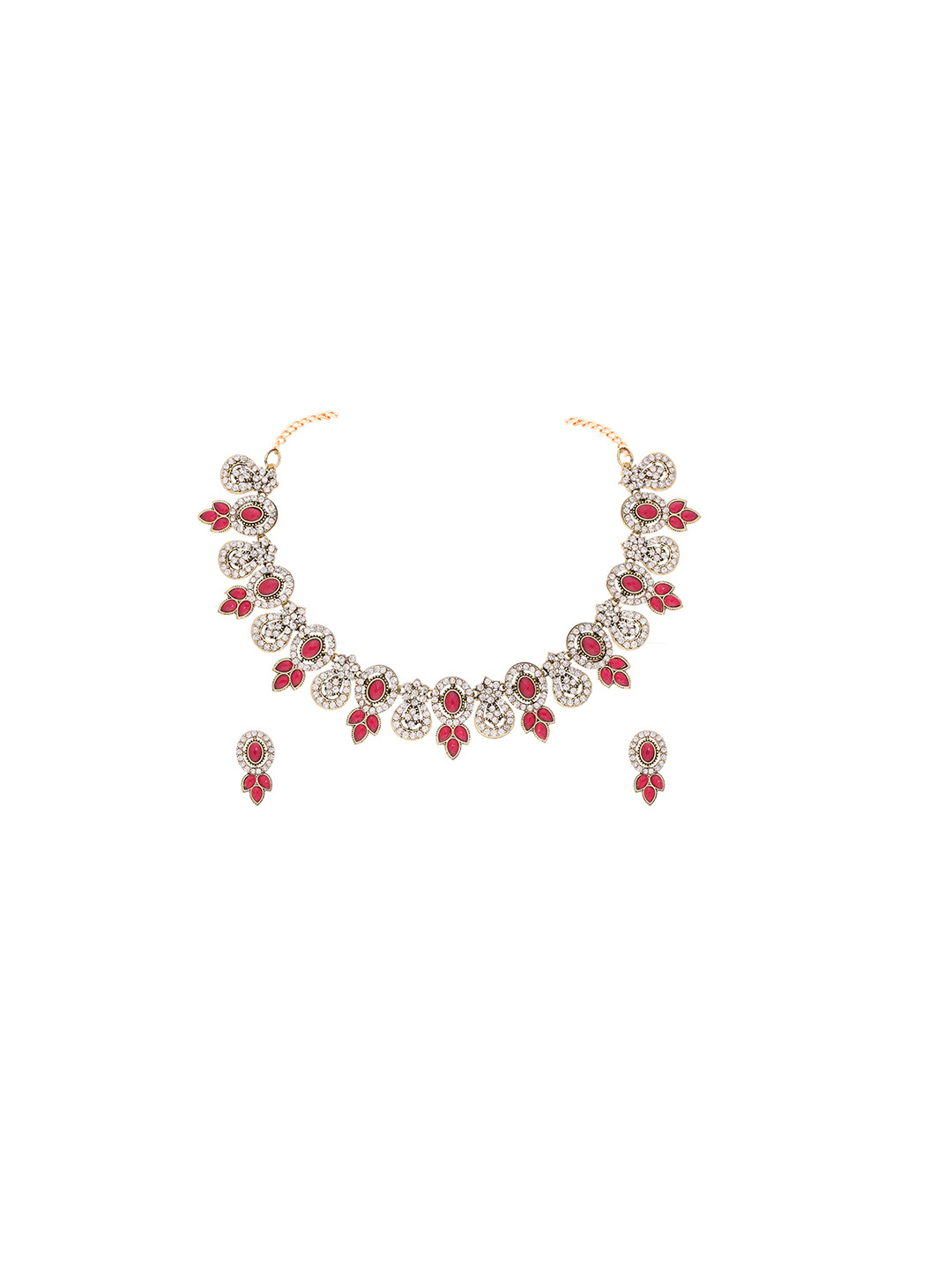 Brado Jewellery Brass Gold-plated Ruby Red Silver Jewellery Set