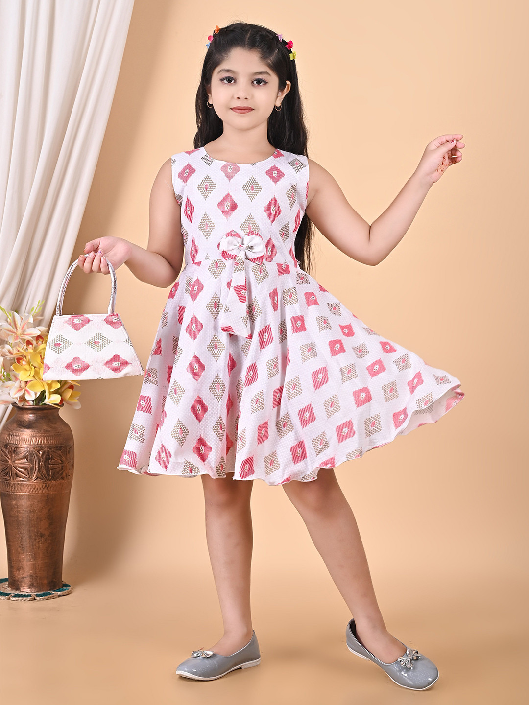 BARKAT DESIGNING PLANET Girls Ethnic Motifs Printed Bow A-Line Dress