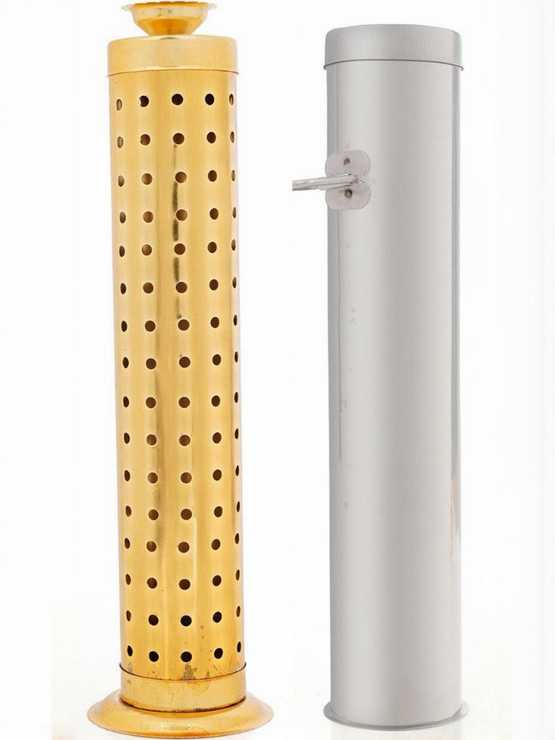 DigiRake Gold Toned Agarbathi Holder & Stainless Steel Agarbathi Container Set
