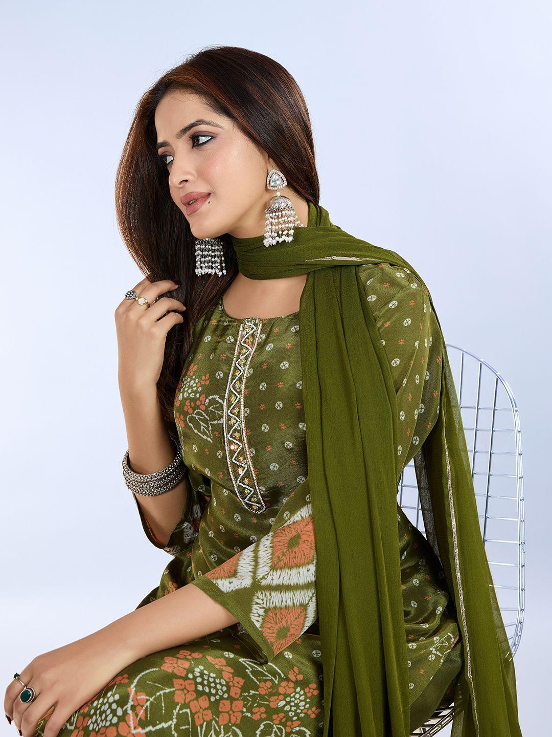 KALINI Bandhani Printed Embroidered Kurta Set