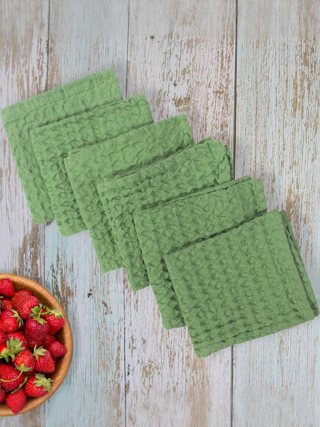 Cotton Candy Set of 6 Green Waffle Weaved Water Absorbent Table Napkins