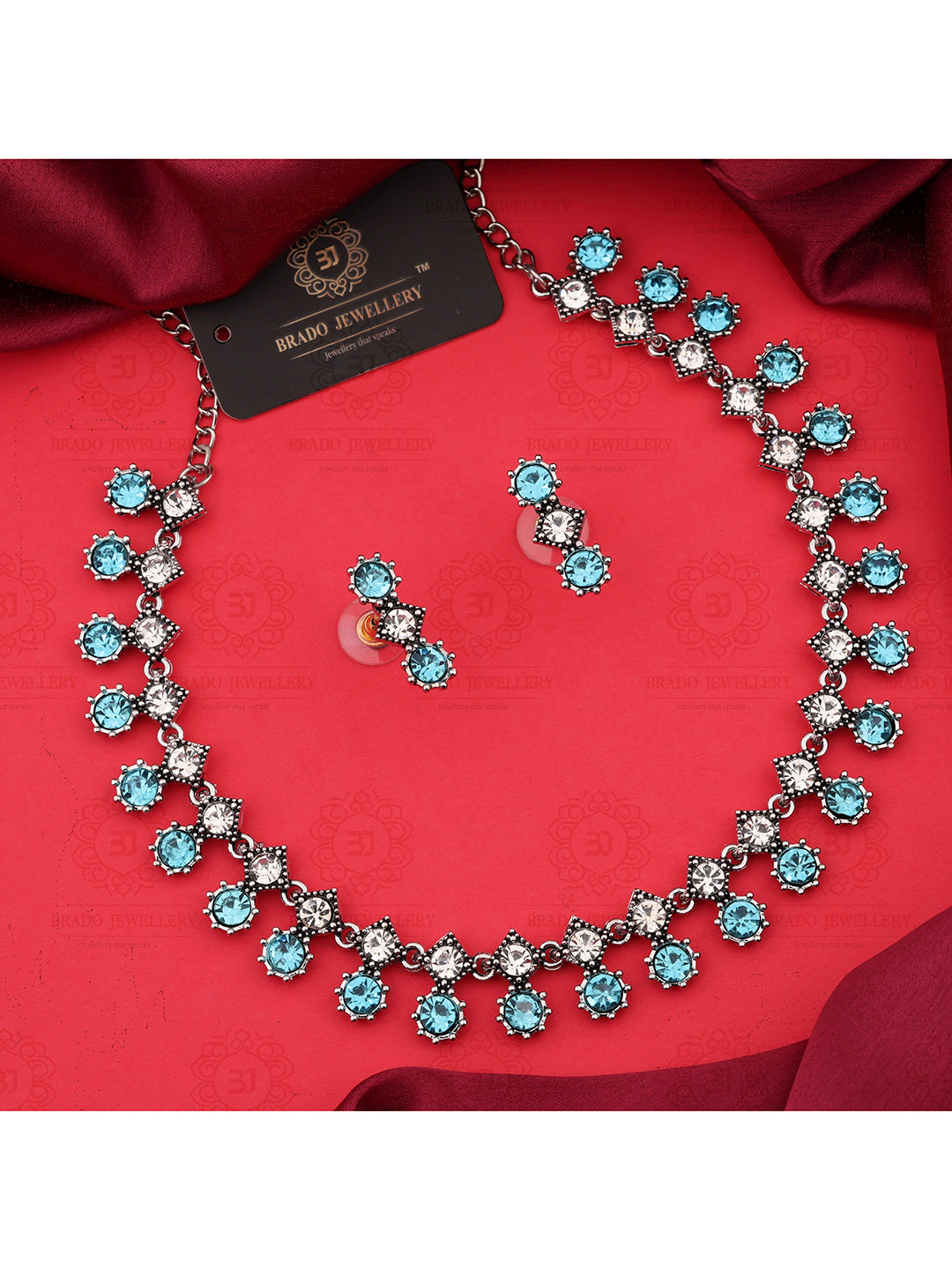 Brado Jewellery Pack of 2 Brass Brass Silver Blue Jewellery Set