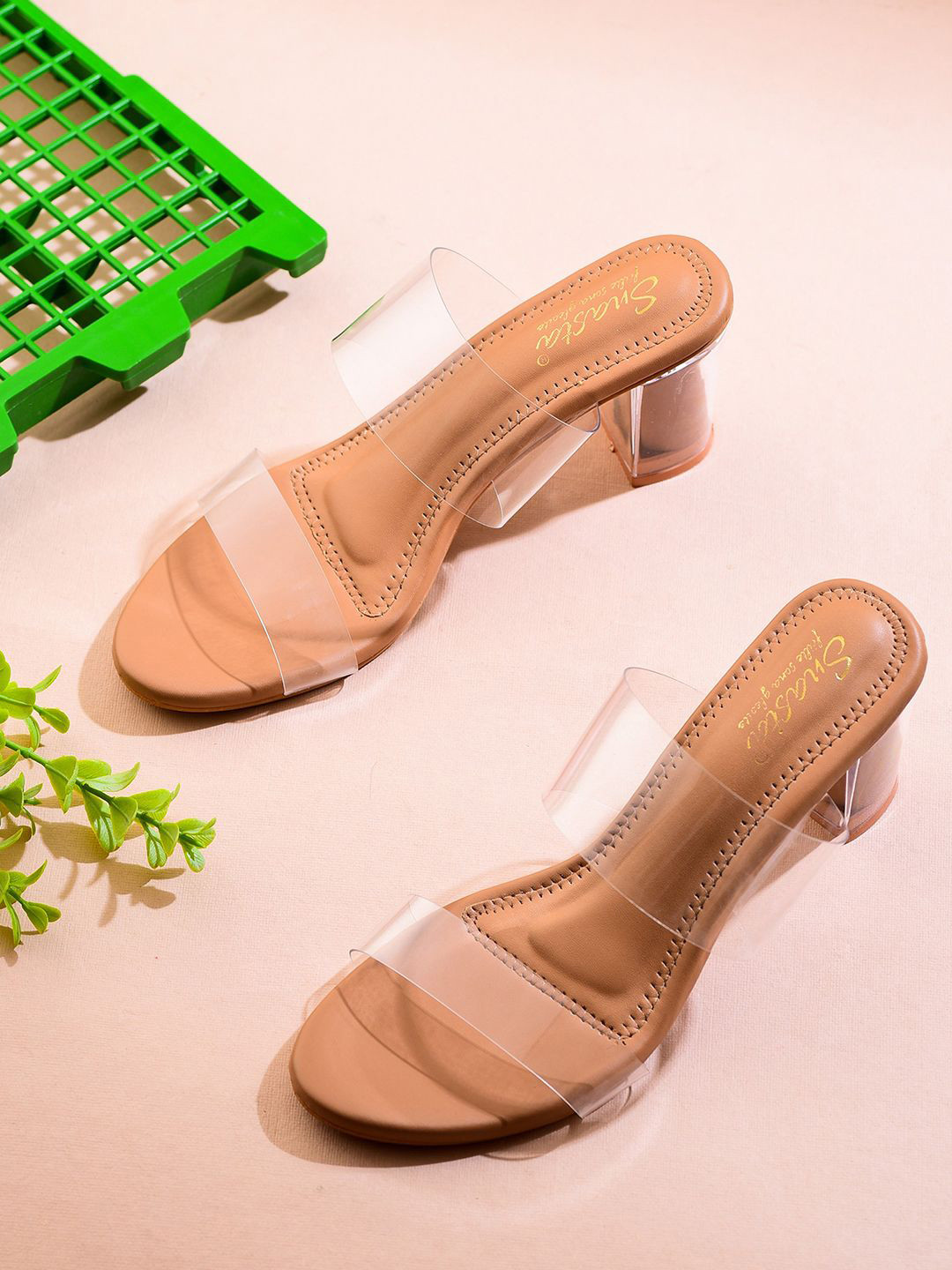 Snasta Women Solid Transparent Slip Resistant Open Toe Block Heel Sandals