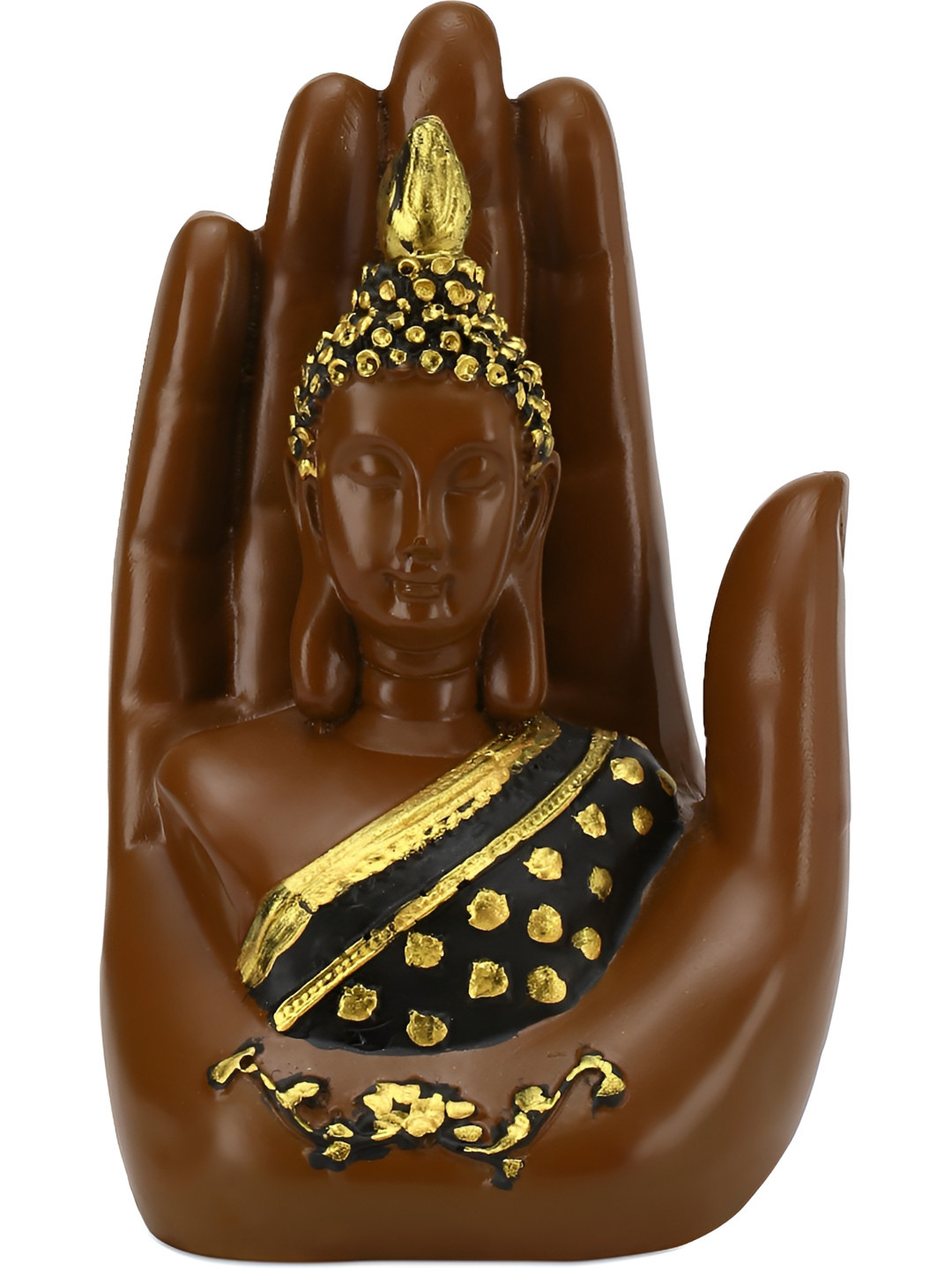Aura Buddha Hand Brown Polyresin Glossy Living Room Small Showpiece - 2.8 Inches